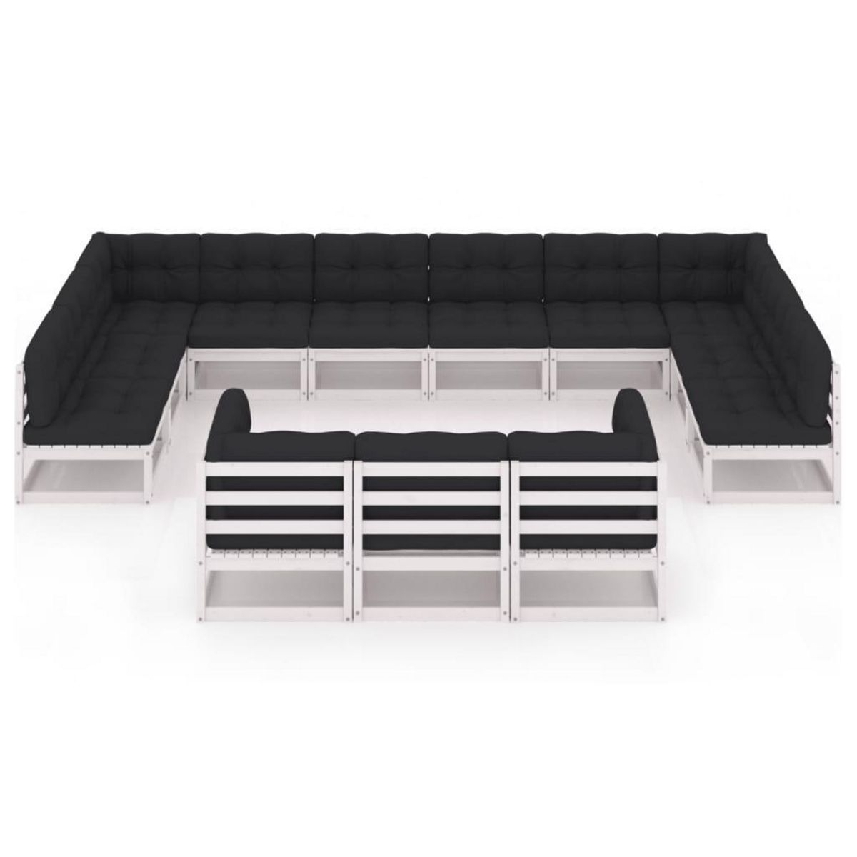 VIDAXL Salon de jardin 13 pcs avec coussins Blanc Bois de pin massif