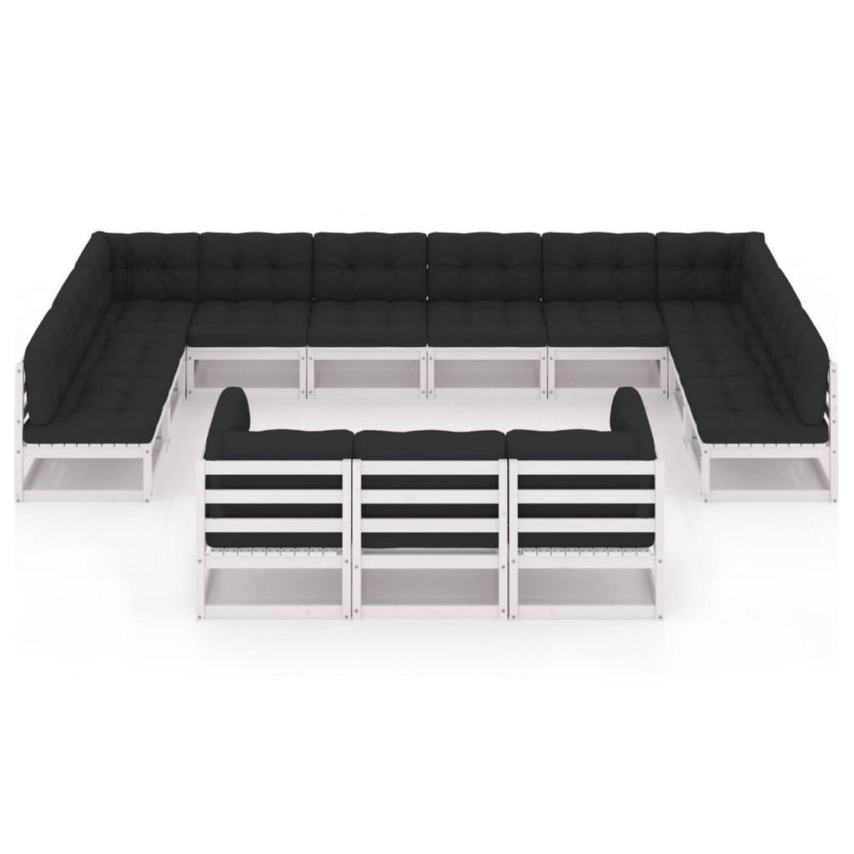 VIDAXL Salon de jardin 13 pcs avec coussins Blanc Bois de pin massif