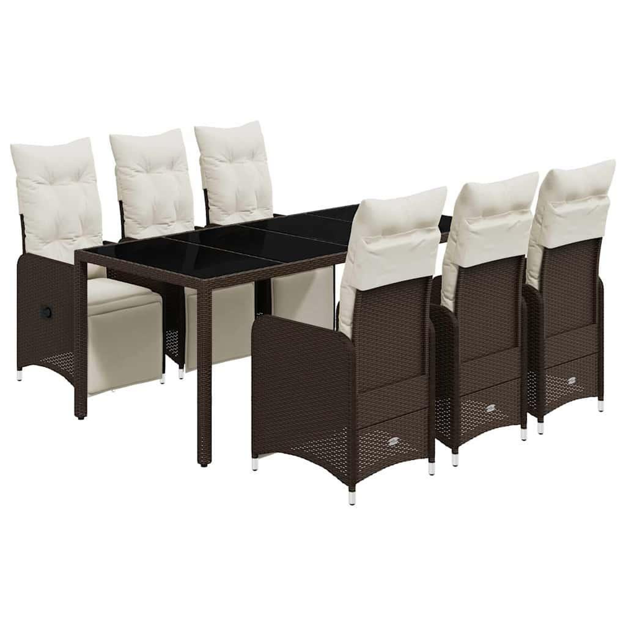 Voir la diapositive 2 : VIDAXL Ensemble de bistro de jardin 7 pcs coussins marron poly rotin