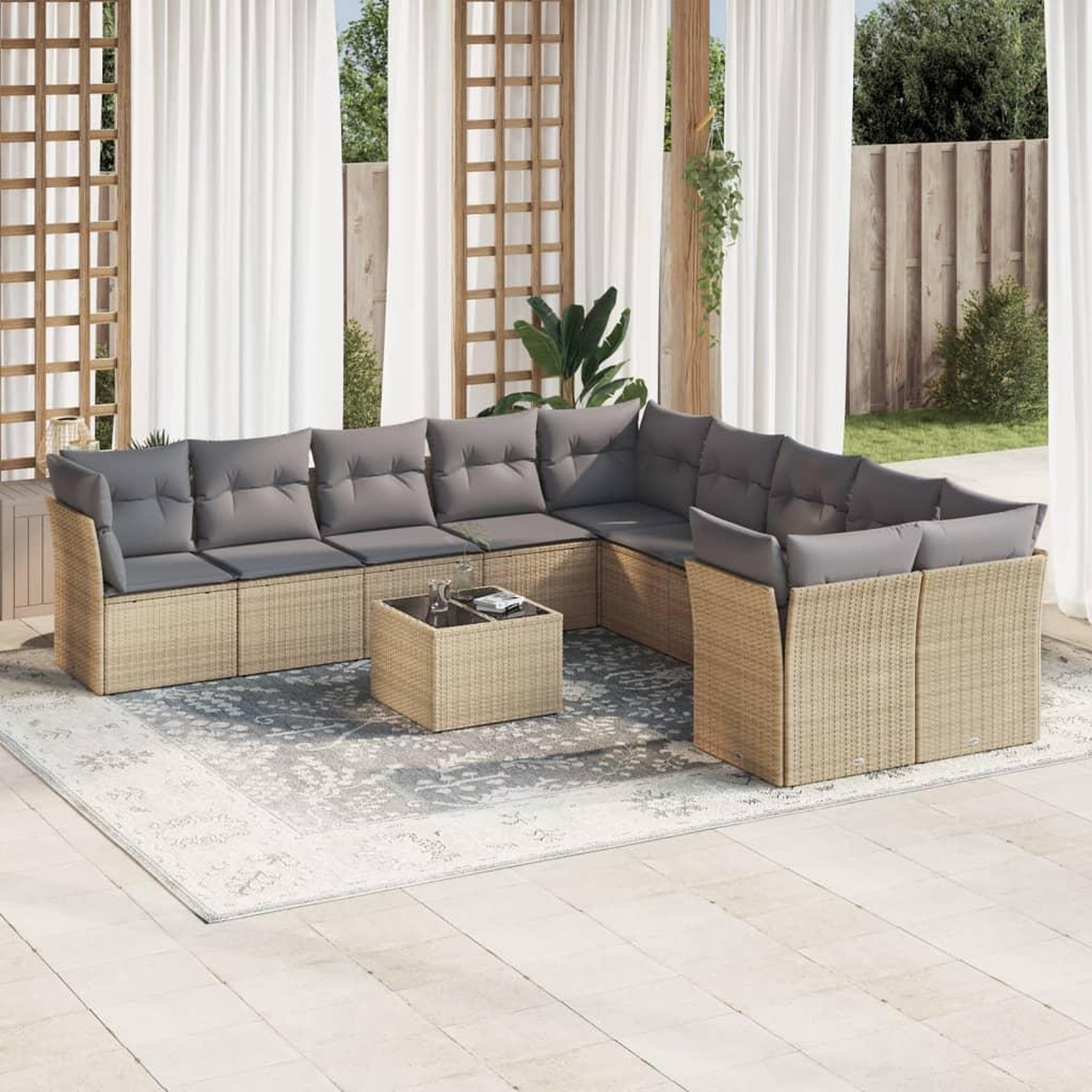 VIDAXL Salon de jardin 11 pcs avec coussins beige resine tressee