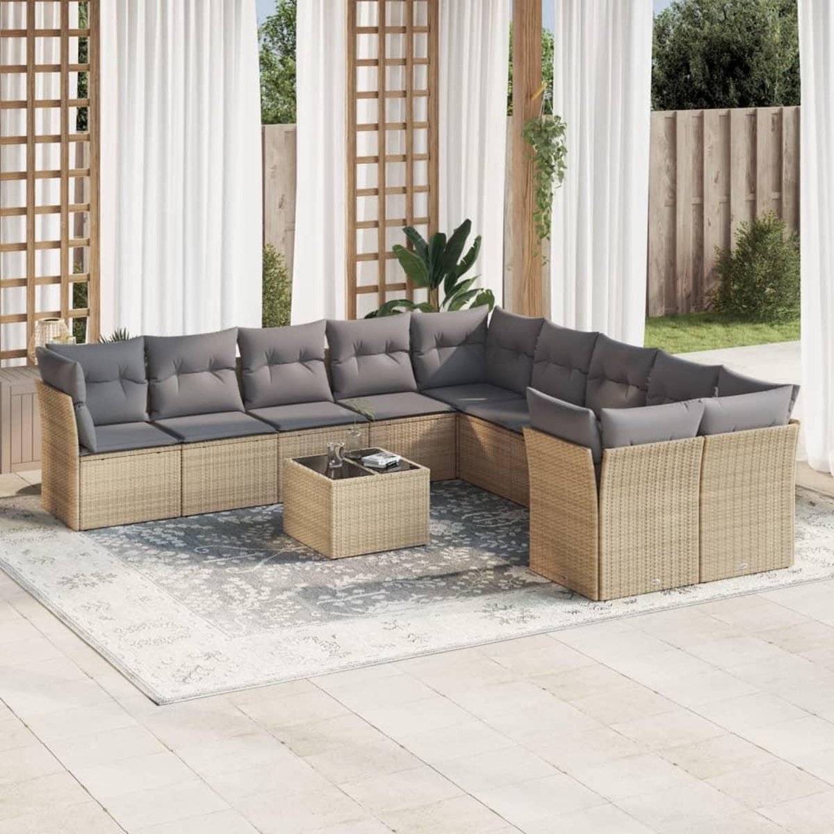 VIDAXL Salon de jardin 11 pcs avec coussins beige resine tressee