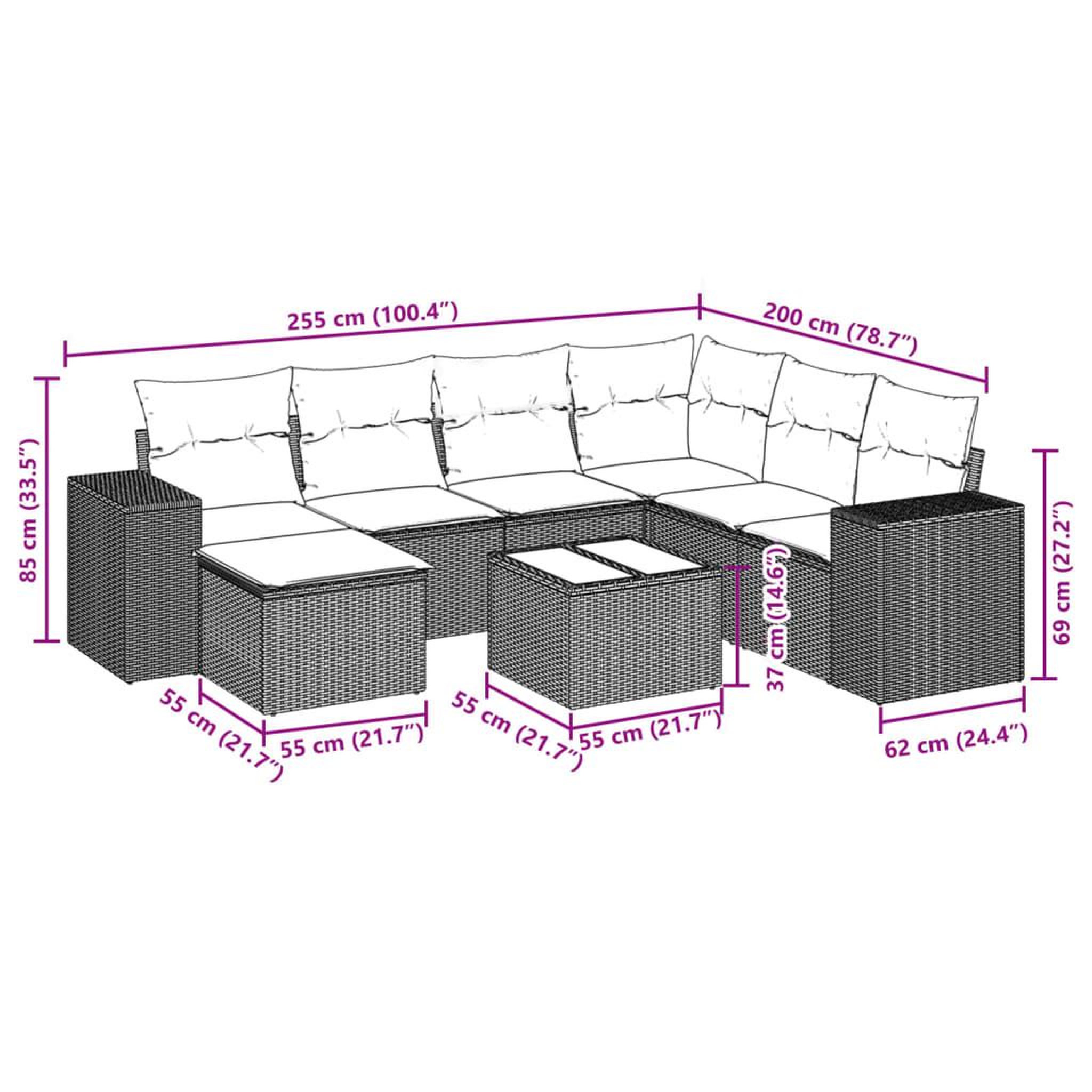 Voir la diapositive 6 : VIDAXL Salon de jardin 8 pcs avec coussins marron resine tressee