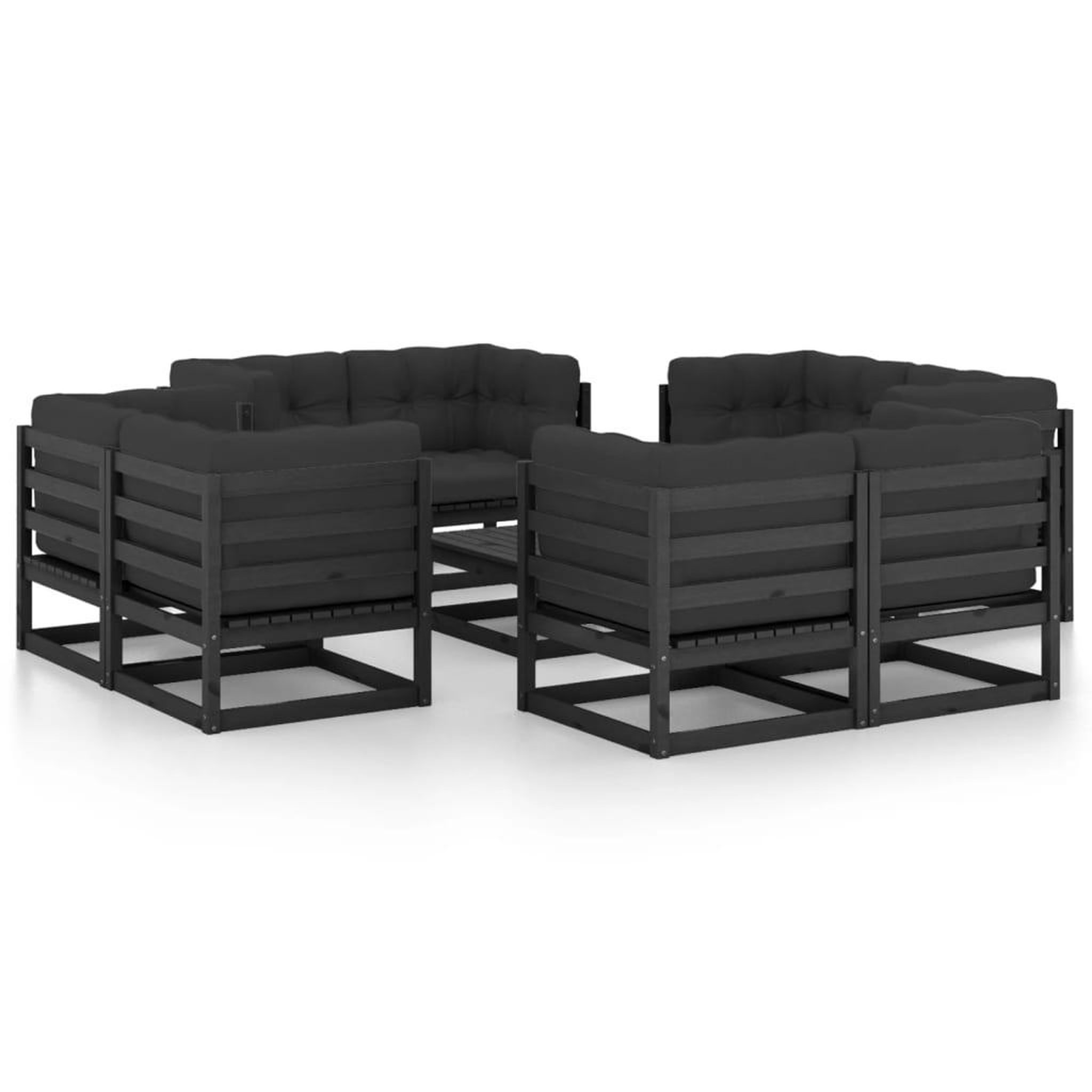 Voir la diapositive 1 : VIDAXL Salon de jardin 9 pcs avec coussins Bois de pin massif