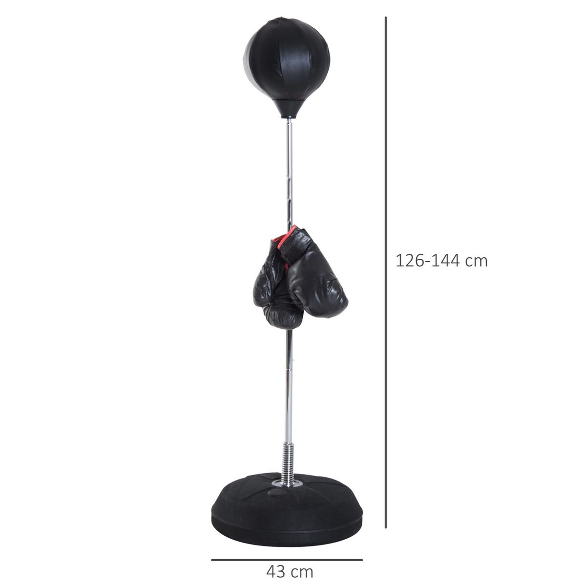HOMCOM Punching ball sur pied réglable en hauteur 126-144 cm avec gants, pompe et base de lestage noir