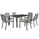 OUTSUNNY Ensemble salon de jardin 6 places 7 pièces - chaises empilables, plateau à lattes effet bois acier textilène noir chiné
