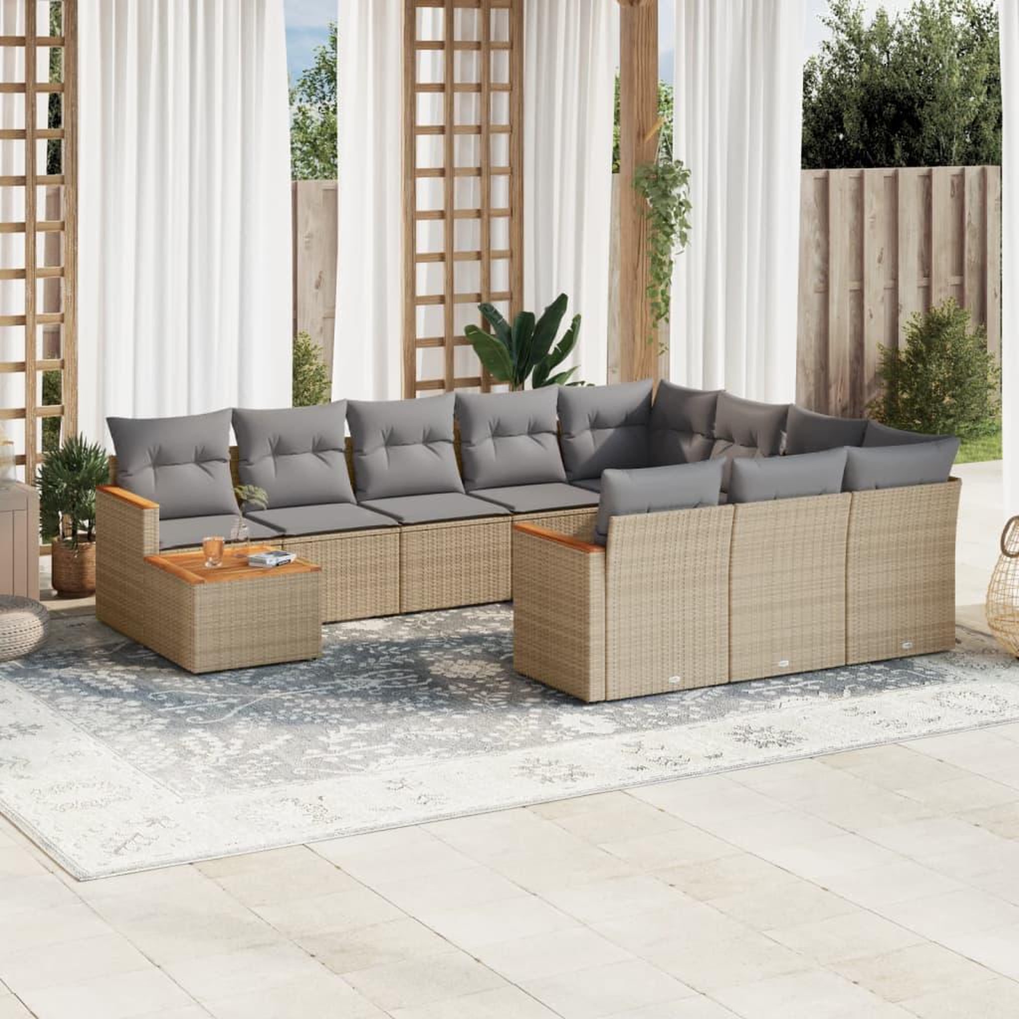 VIDAXL Salon de jardin et coussins 11 pcs melange beige resine tressee