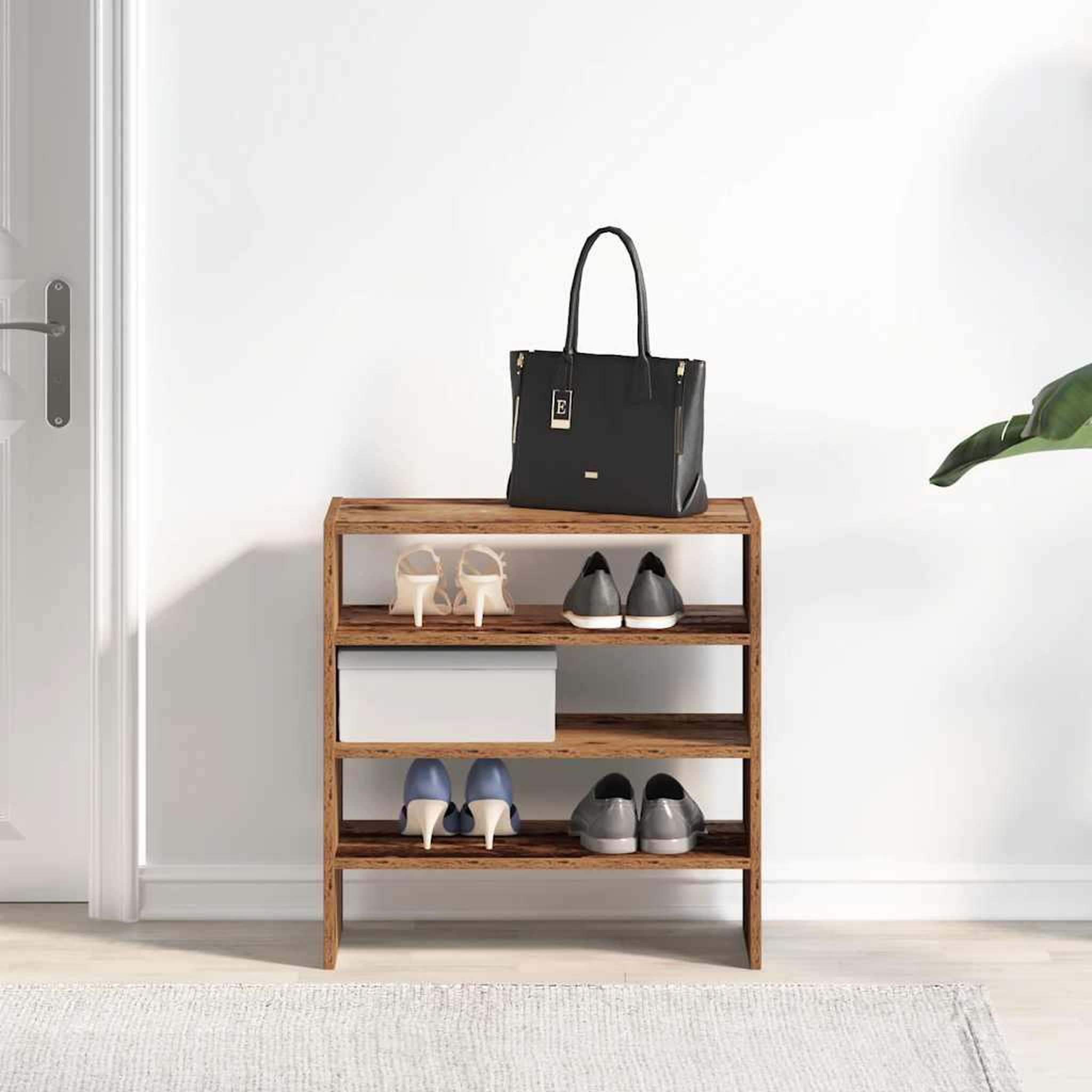 Voir la diapositive 3 : VIDAXL Etageres a chaussures 2 pcs empilable vieux bois 60x30x30,5 cm