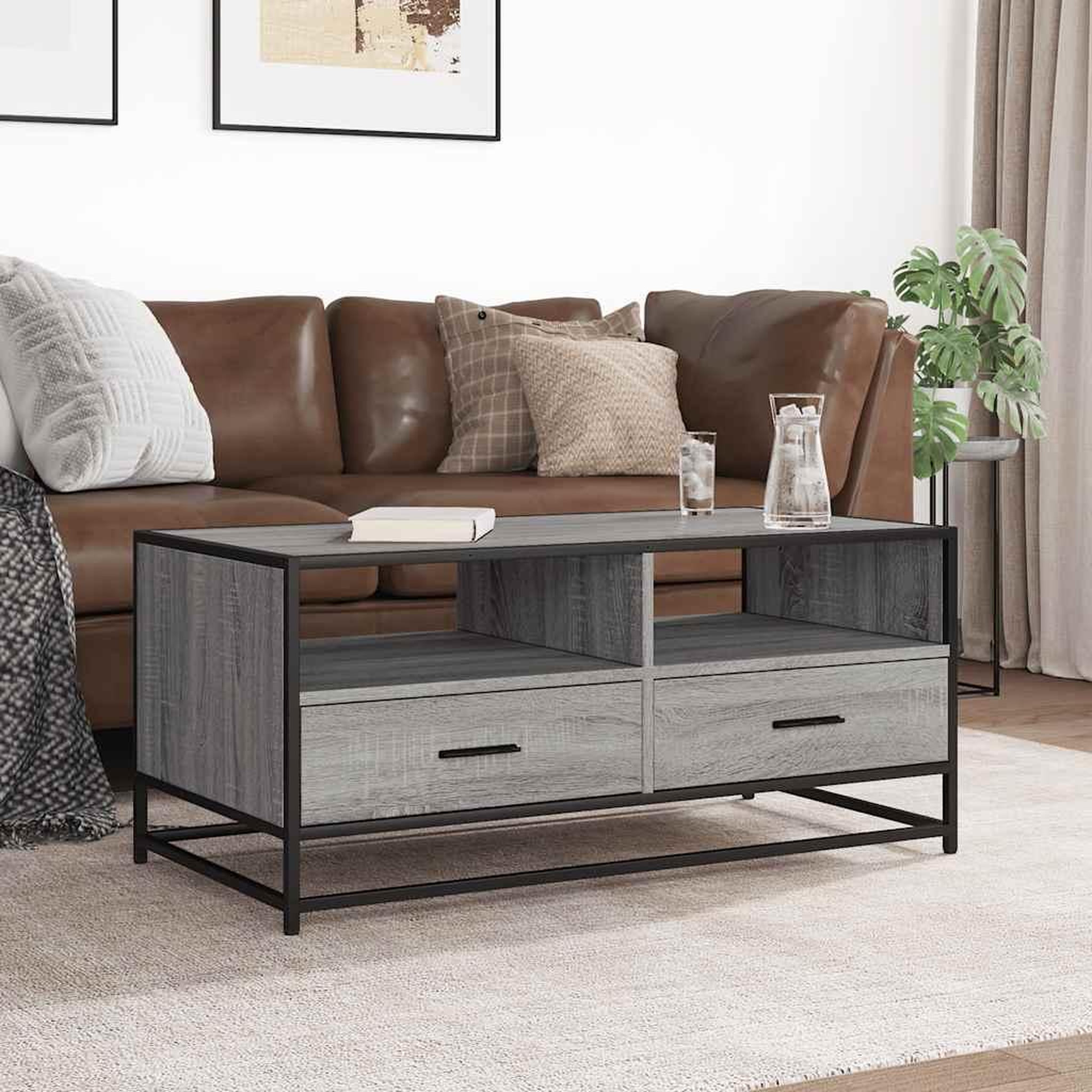 Voir la diapositive 3 : VIDAXL Table basse sonoma gris 100x50x45 cm bois d'ingenierie et metal