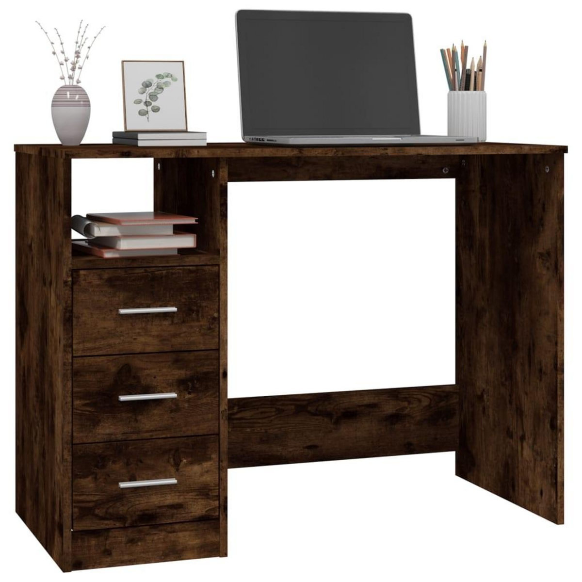 VIDAXL Bureau avec tiroirs Chene fume 102x50x76 cm Bois d'ingenierie