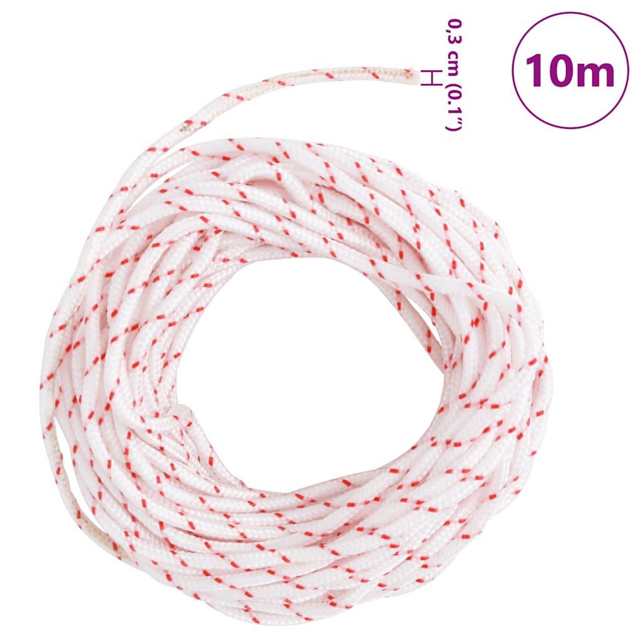Voir la diapositive 6 : VIDAXL Cordon de demarrage a tirer blanc et rouge Ø3 mm 10 m nylon