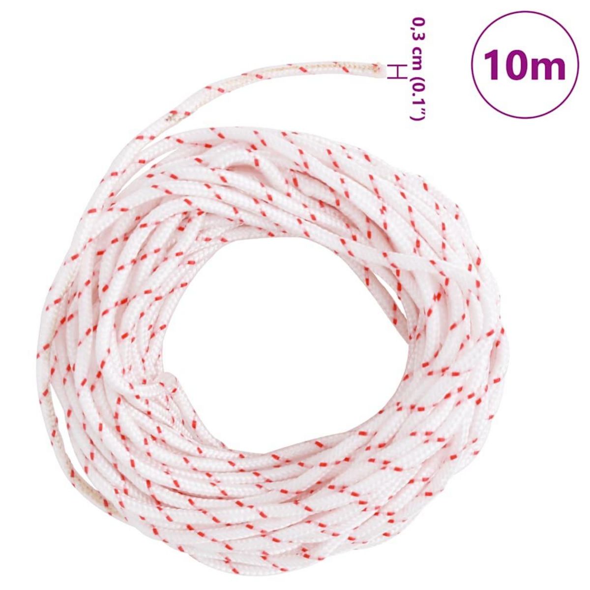 VIDAXL Cordon de demarrage a tirer blanc et rouge Ø3 mm 10 m nylon