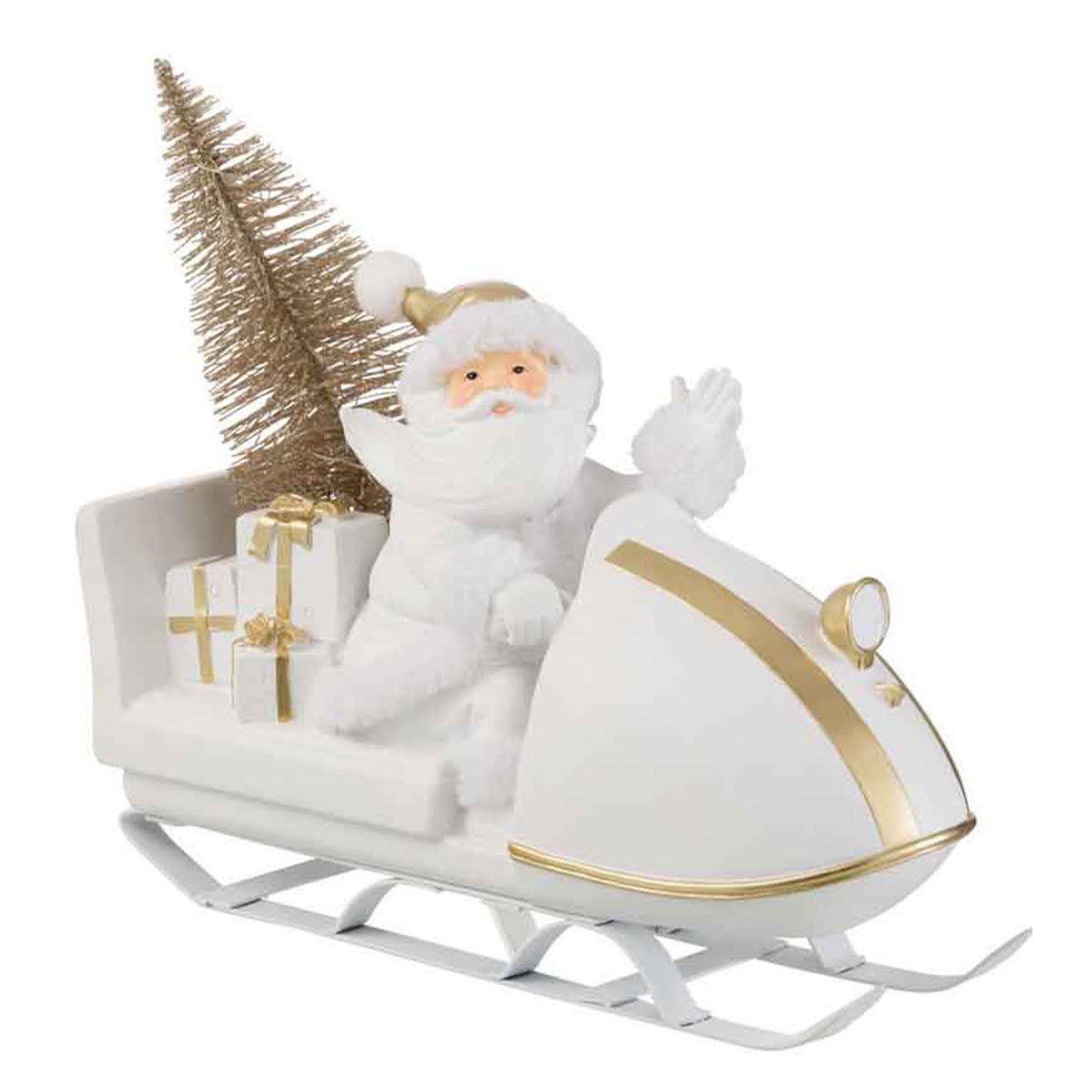 Voir la diapositive 1 : J-LINE Père noël déco  traîneau  31cm blanc & or