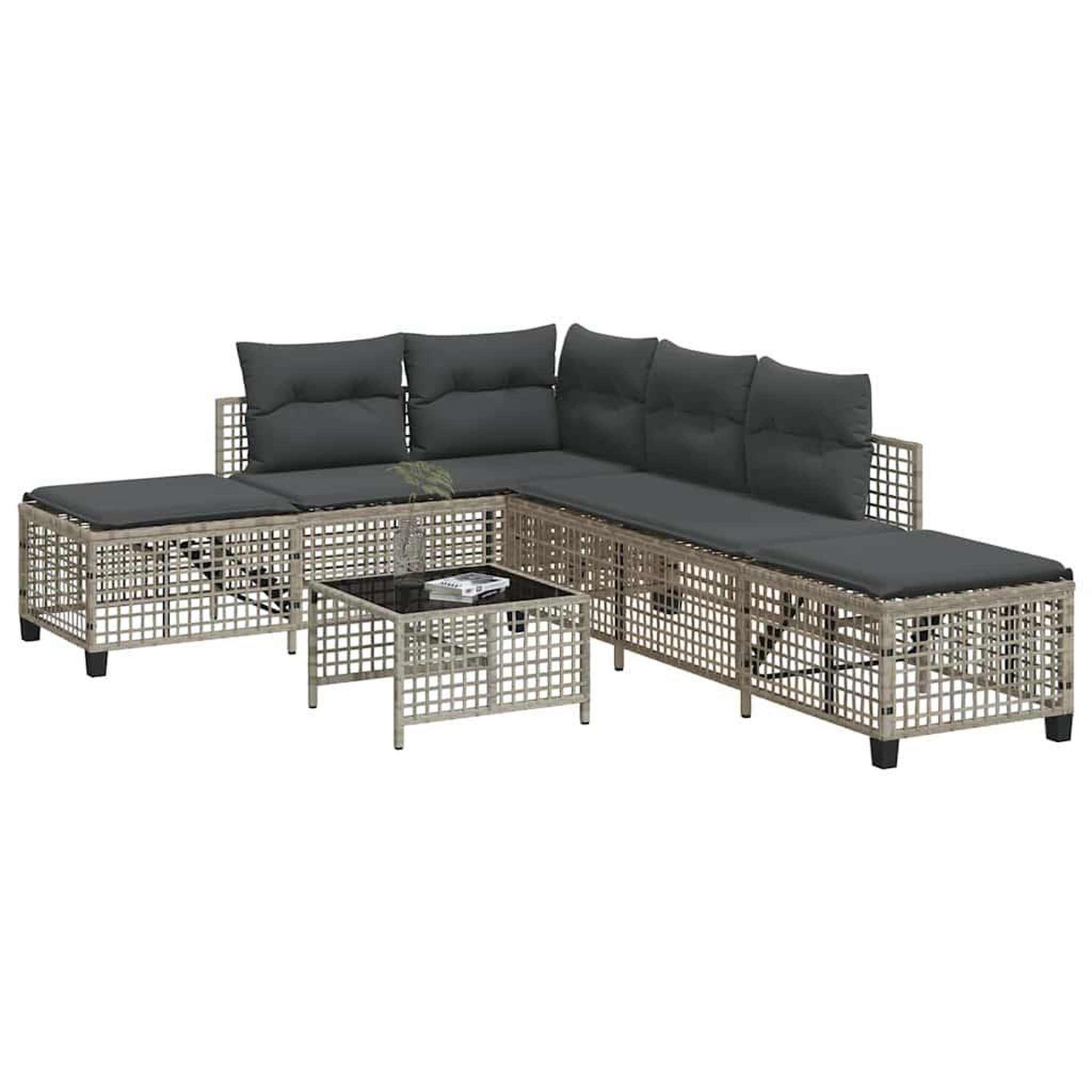 VIDAXL Salon de jardin d'angle avec coussins 3 pcs gris clair rotin