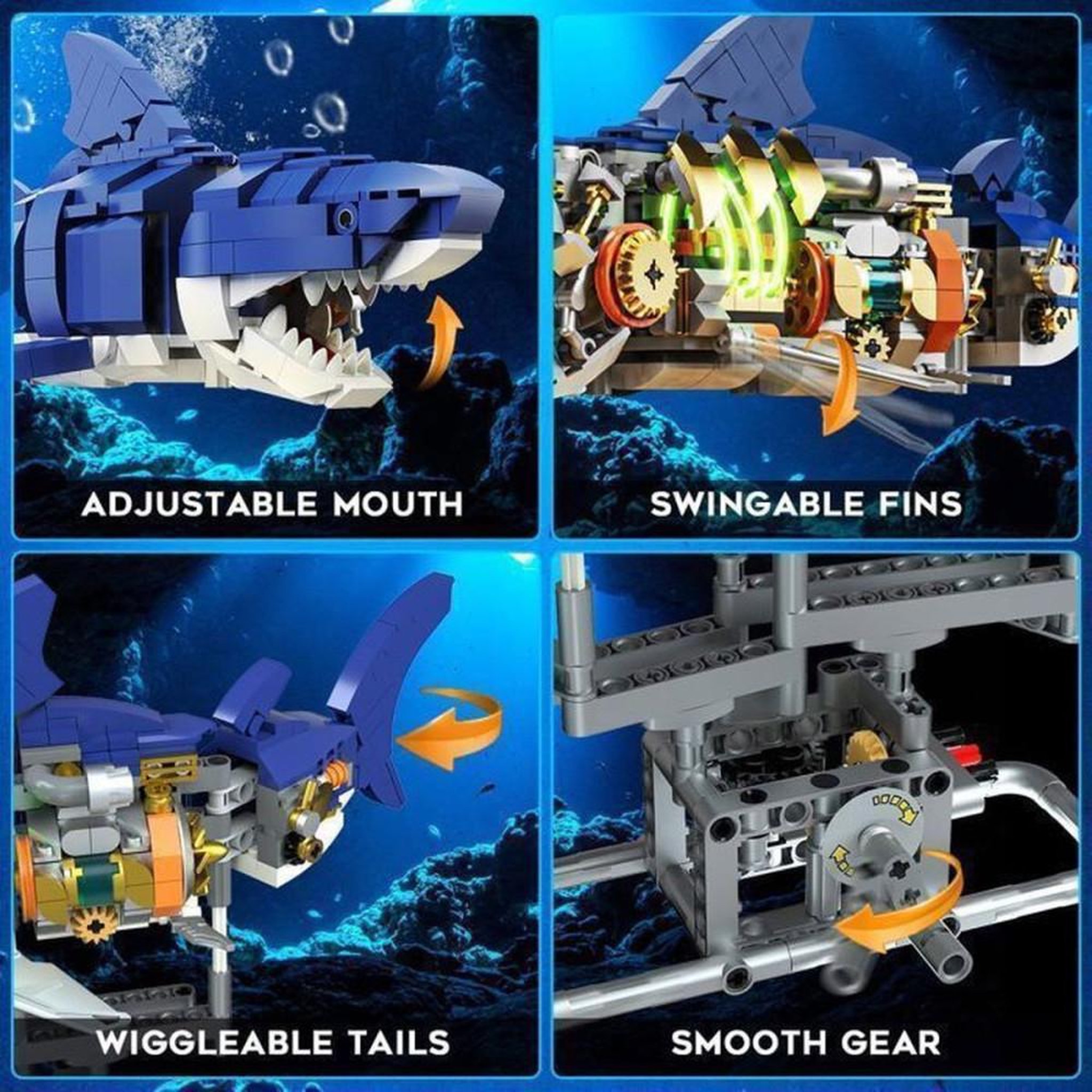 Voir la diapositive 5 : Coffret de construction requin mécanique 687 pièces ABS avec éclairage LED vert et mécanisme d'engrenage animé