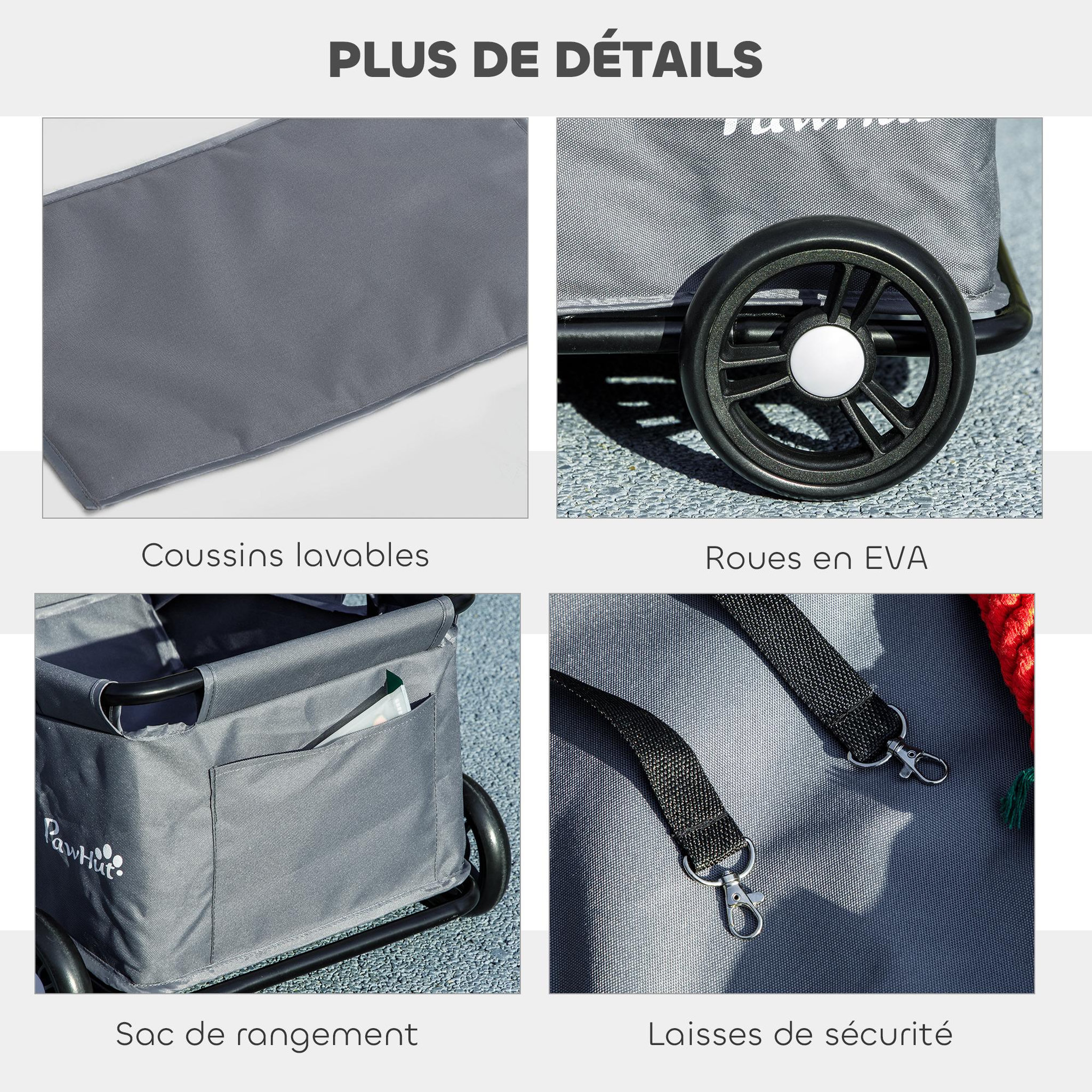 Voir la diapositive 6 : PAWHUT Poussette chien chariot 4 roues pliable avec poignée multidirectionnelle - nombreux équipements - noir gris
