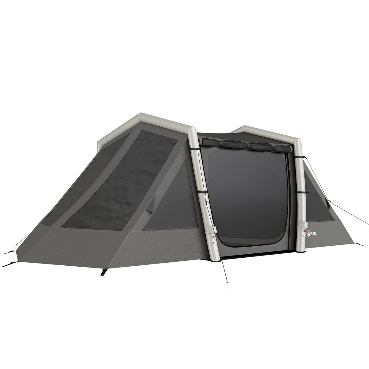 OUTSUNNY Tente gonflable camping 4 personnes 3 pièces auvent imperméabilité 3000mm gris