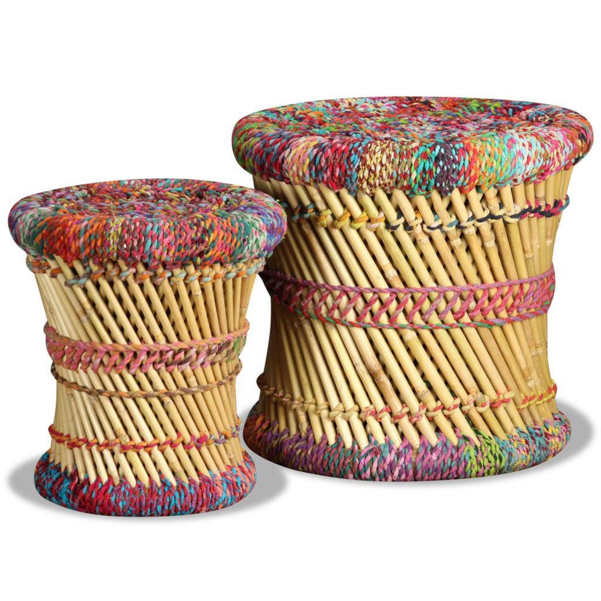 VIDAXL Tabourets avec details chindi lot de 2 multicolore bambou