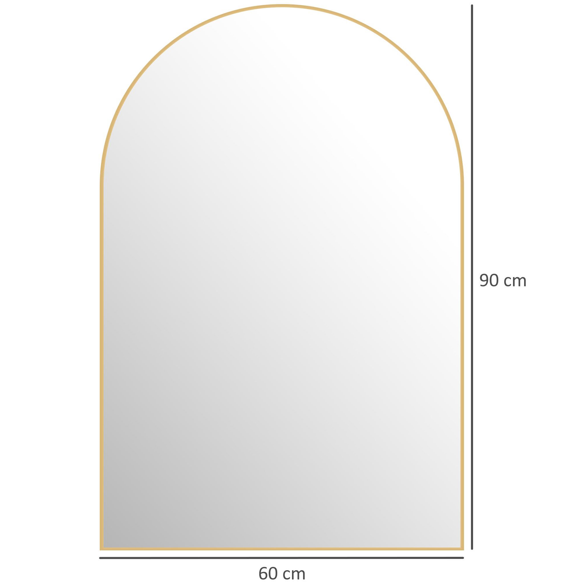 Voir la diapositive 3 : HOMCOM Miroir mural arqué 60 x 90 cm haute définition cadre alliage aluminium doré