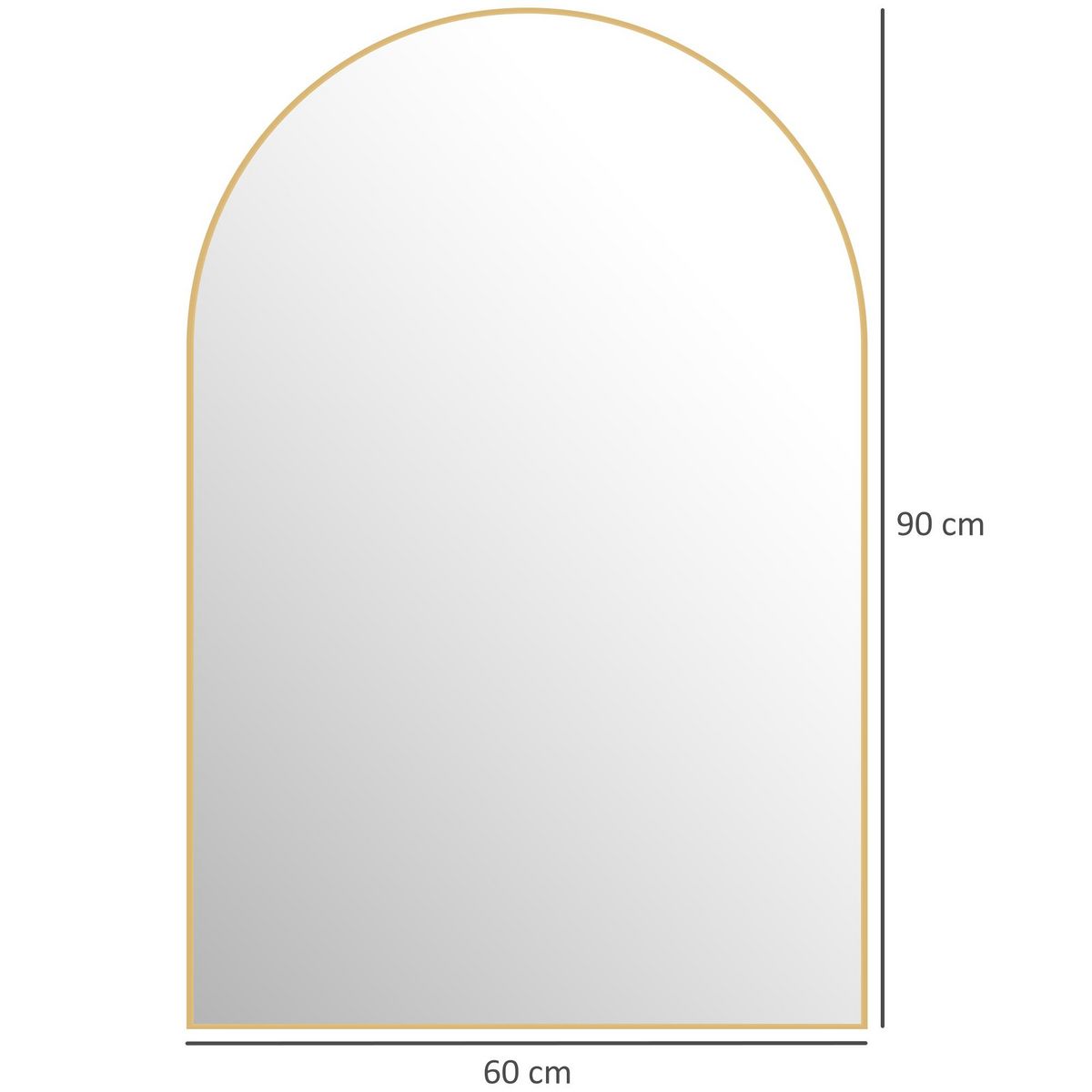 HOMCOM Miroir mural arqué 60 x 90 cm haute définition cadre alliage aluminium doré