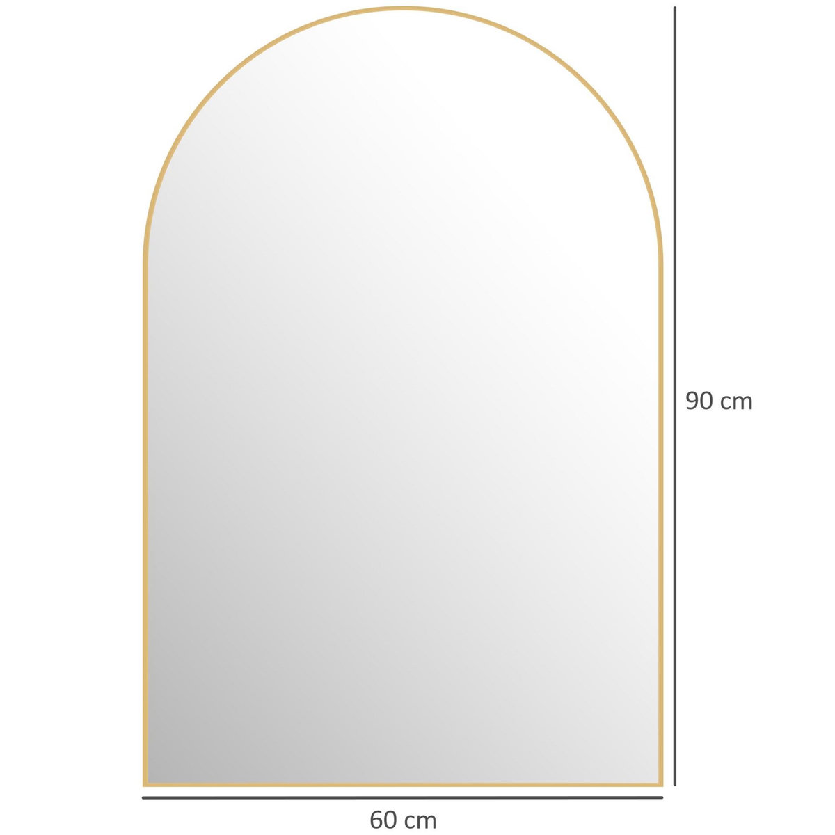 HOMCOM Miroir mural arqué 60 x 90 cm haute définition cadre alliage aluminium doré