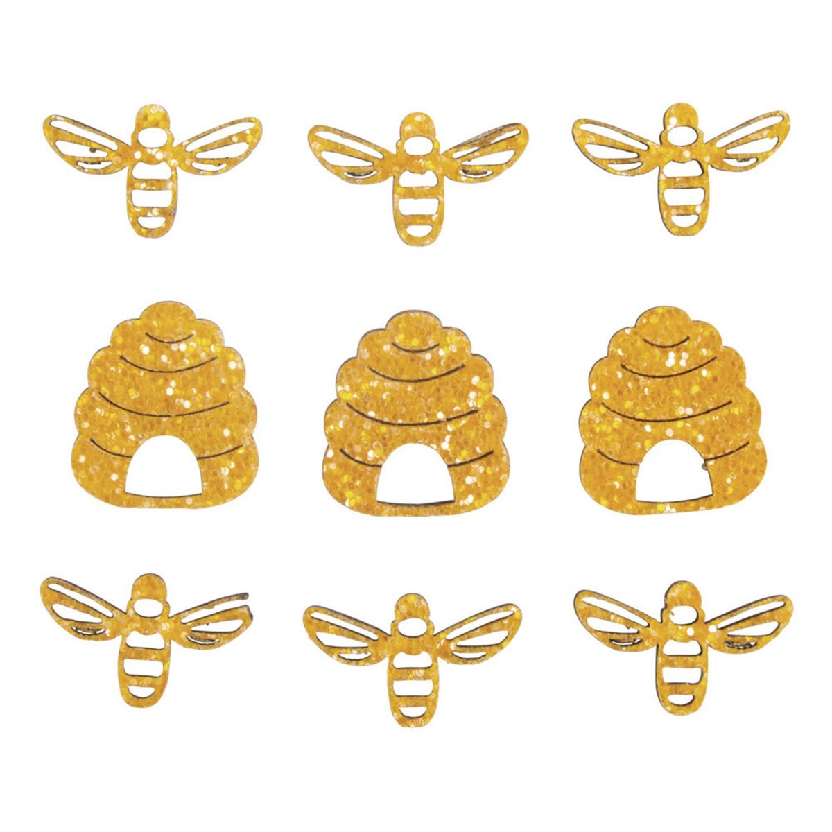 Rayher 9 mini décorations en bois abeilles et ruches à paillettes