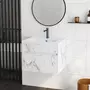 KLEANKIN Meuble sous-vasque suspendu - vasque céramique incluse - tiroir coulissant - dim. 60L x 45l x 45H cm - aspect marbre blanc