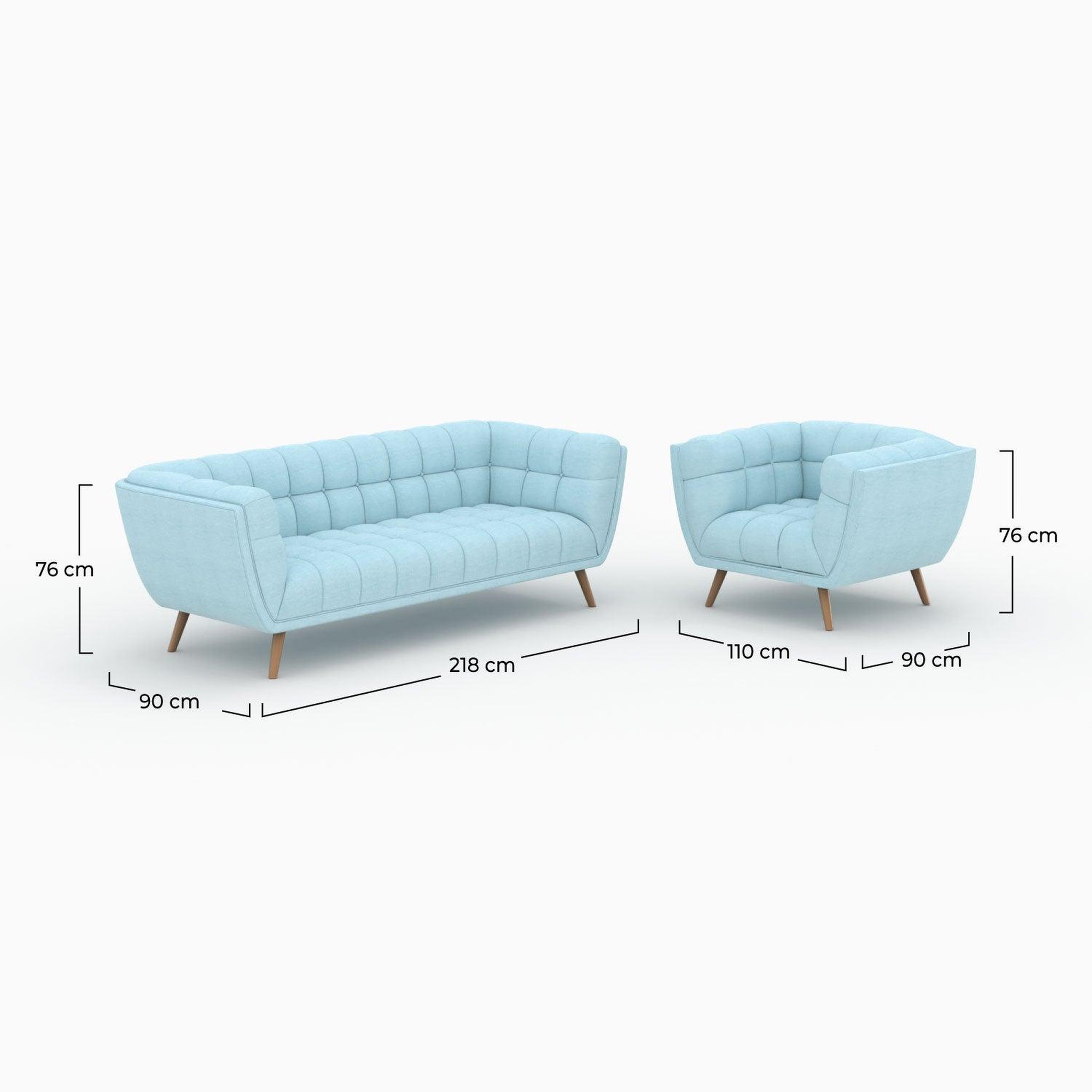 Voir la diapositive 4 : MAISON PAVANE Ensemble canapé et fauteuil en tissu bleu clair 4 places-carmen