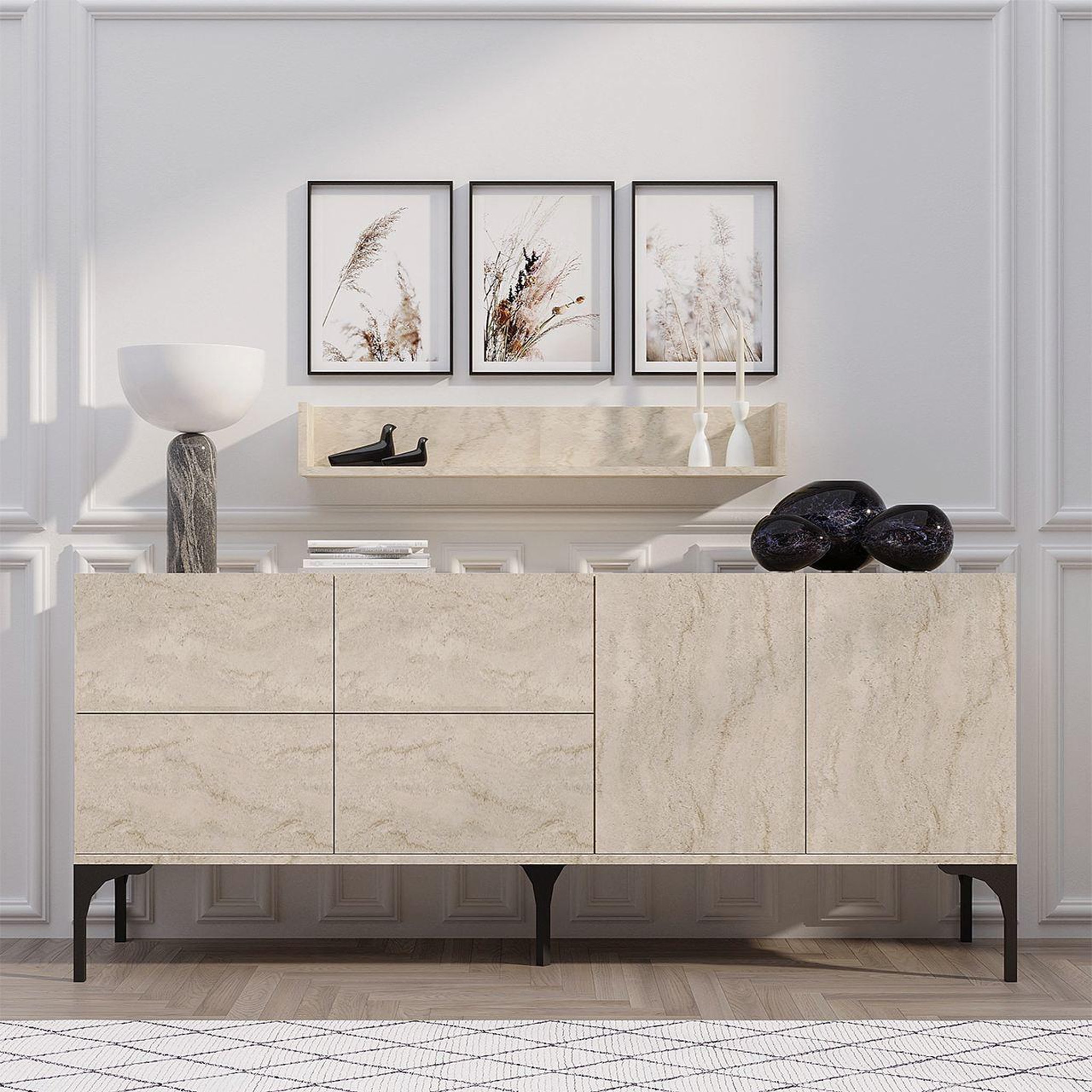 Voir la diapositive 4 : Habitat et Jardin Buffet en bois avec étagère murale  stella  - 180 x 40 x 55 cm - travertin