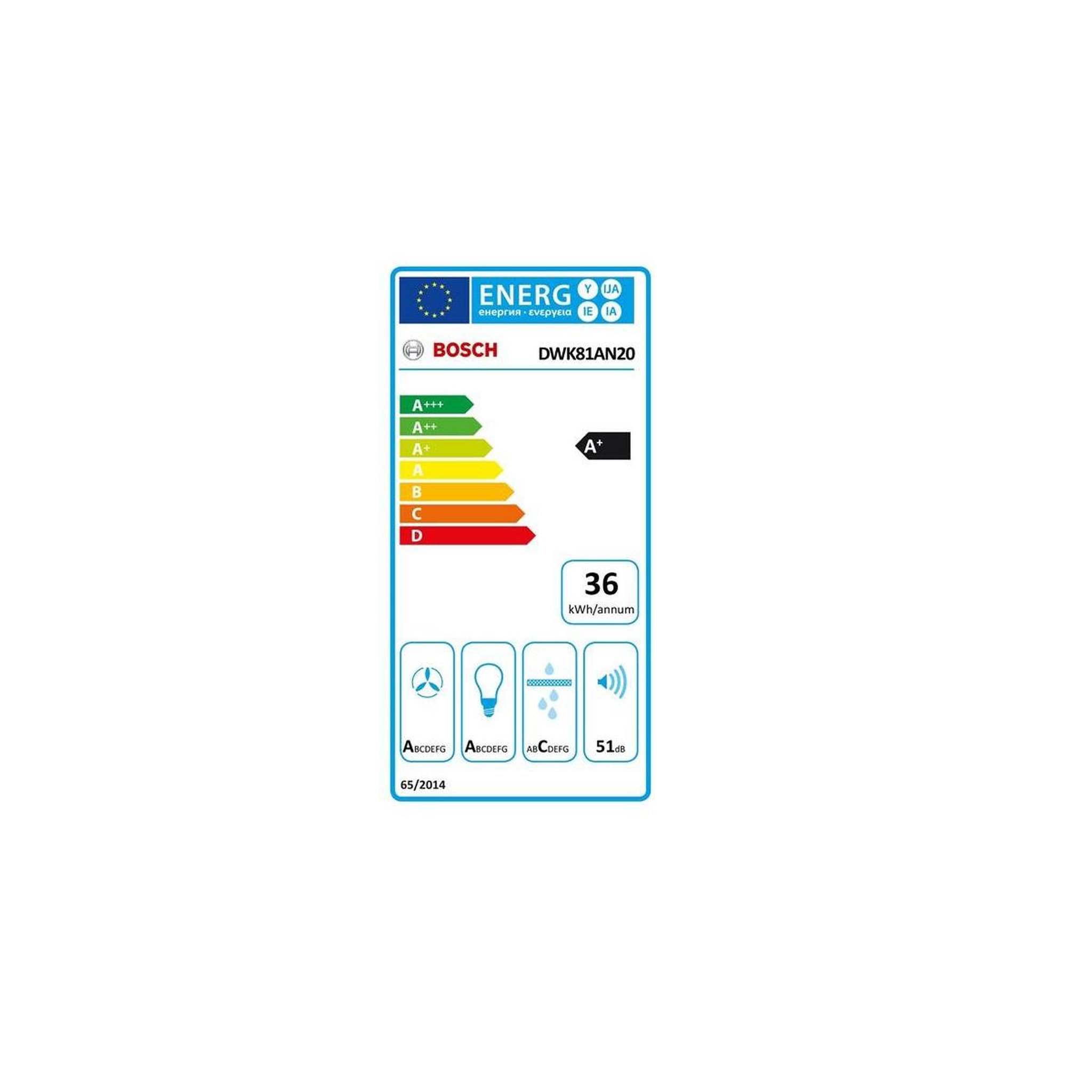 Voir la diapositive 2 : BOSCH Hotte décorative inclinée 80cm 51db 432m3/h blanc - dwk81an20