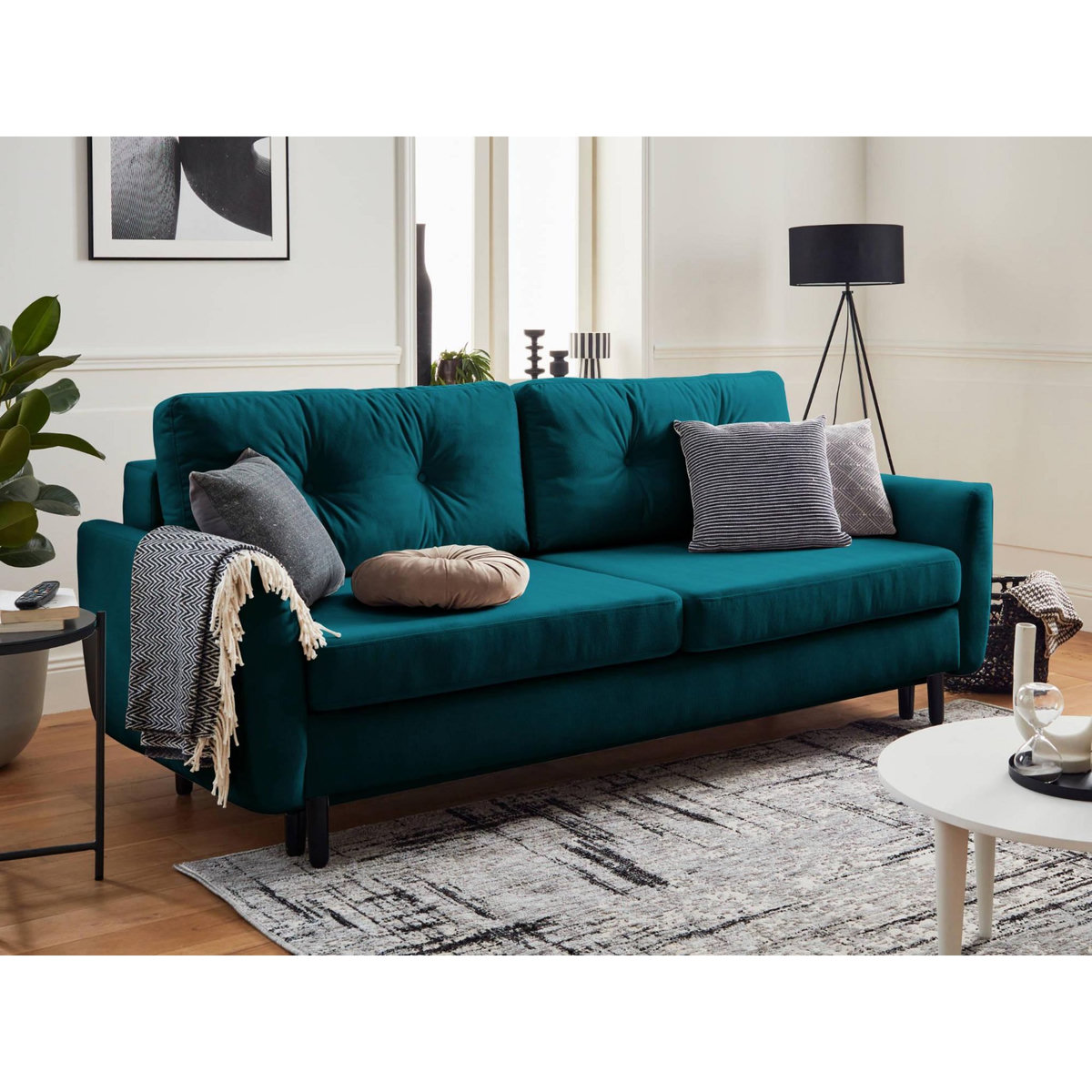 LISA DESIGN Nils - canapé droit 3 places convertible - avec coffre de rangement - velours