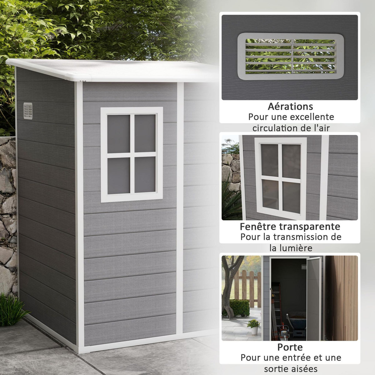 OUTSUNNY Abri de jardin cabanon 1,54 m² - porte verrouillable, fenêtre, aération - alu. PP gris