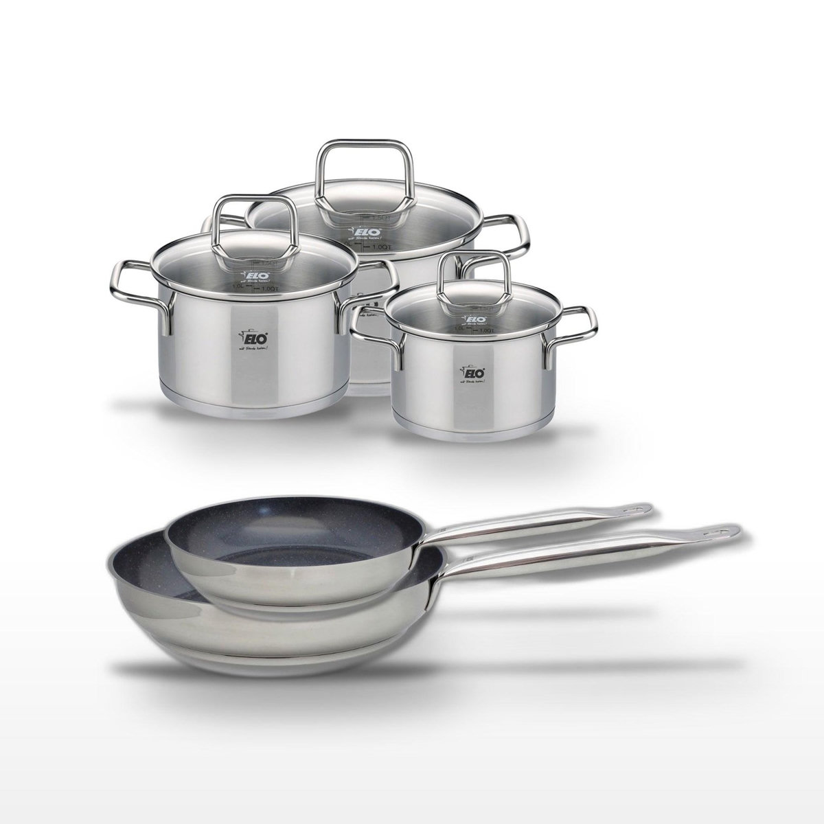 ELO Lot de 2 Poêles 24/28cm & 3 Faitouts Elo Profi Therm Platinum
