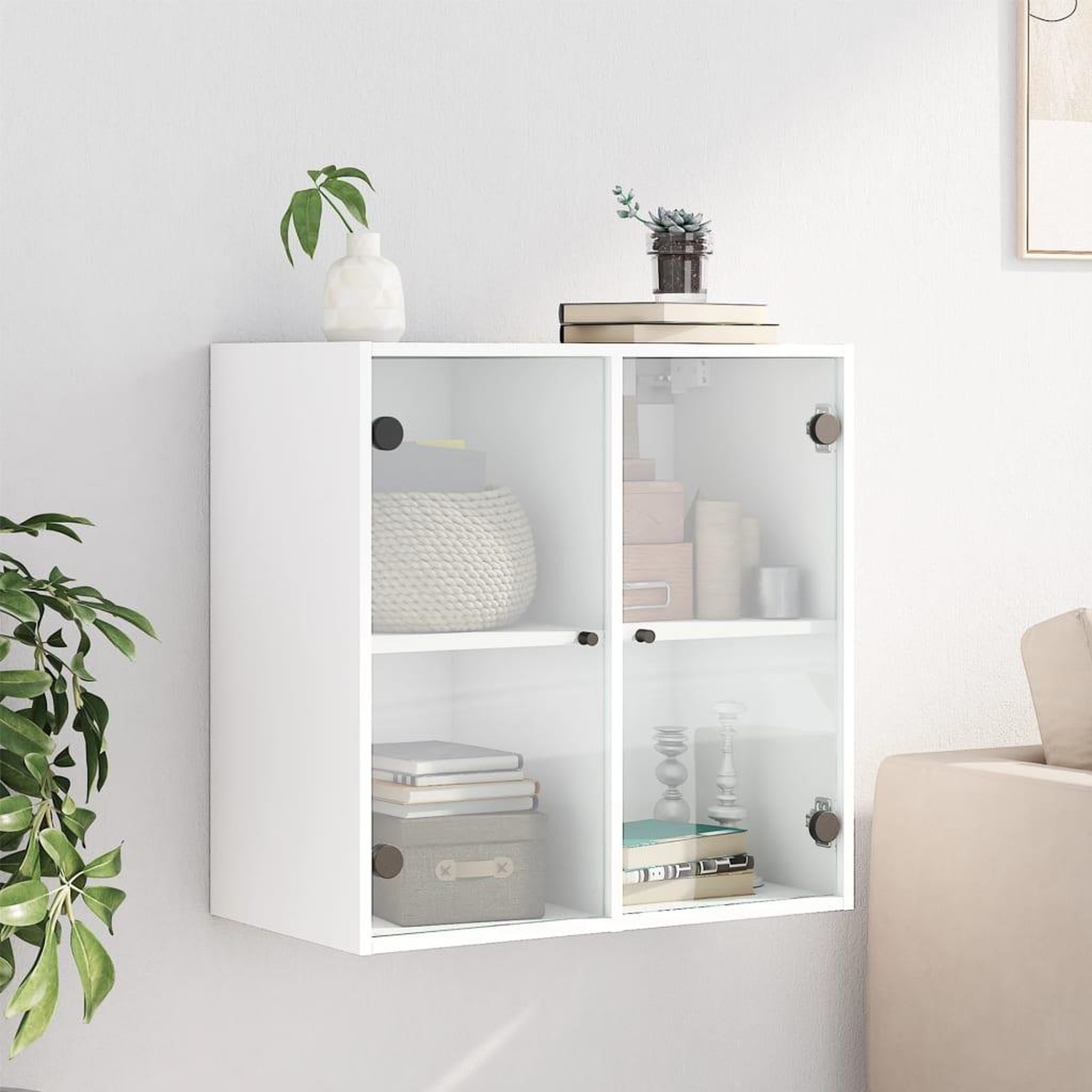 Voir la diapositive 3 : VIDAXL Armoire murale avec portes en verre blanc 68x37x68,5 cm