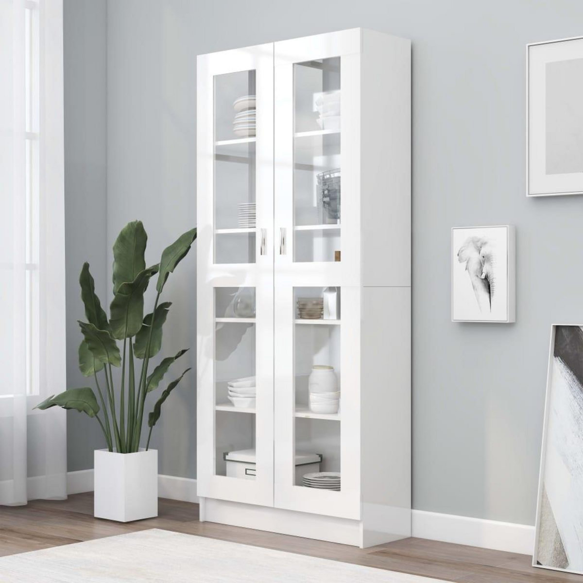VIDAXL Armoire a vitrine Blanc brillant Bois d'ingenierie
