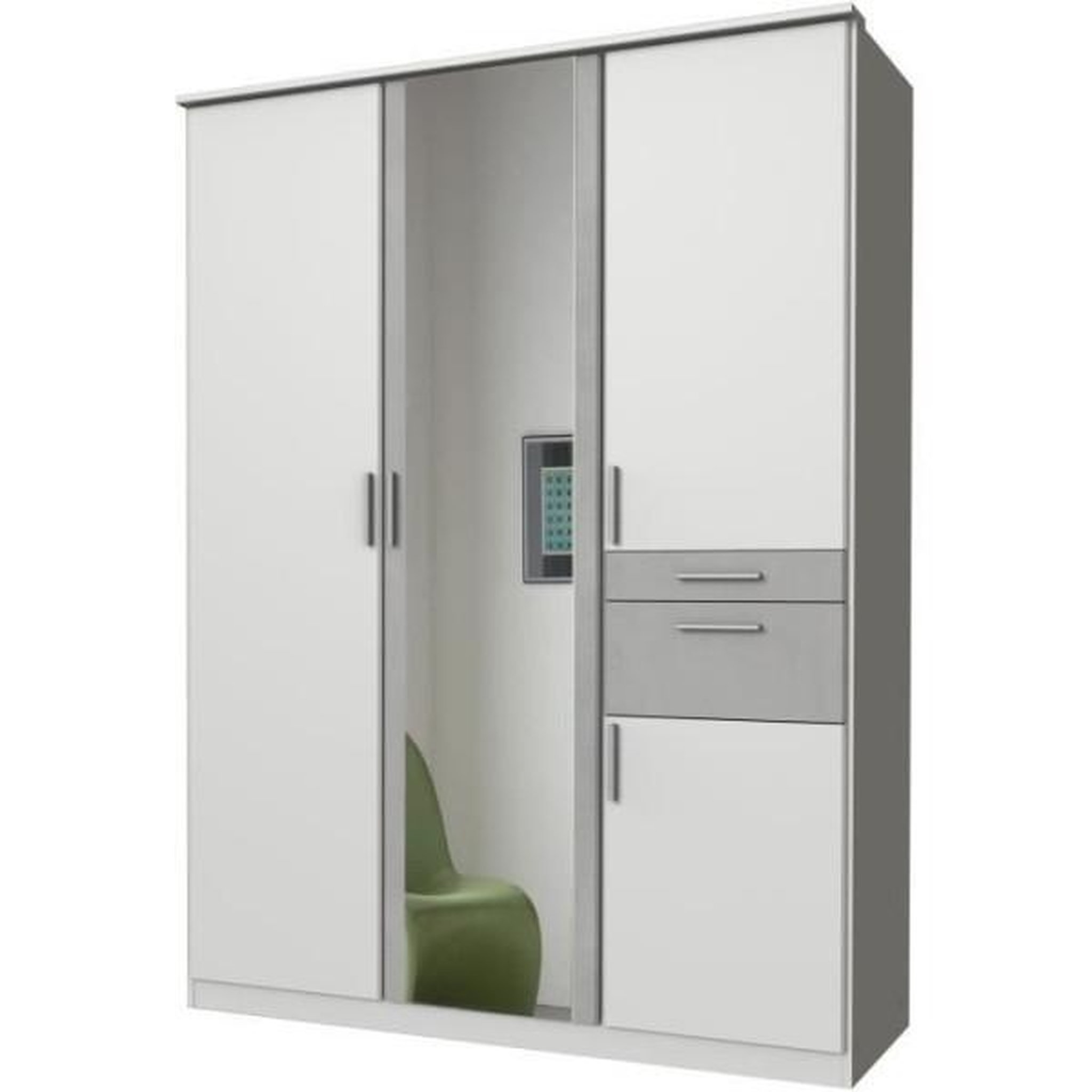 N/A Armoire Décor Blanc & Gris béton - 4 portes battantes - Miroir - 2 tiroirs - L135 x P58 x H199 cm - VOLOS