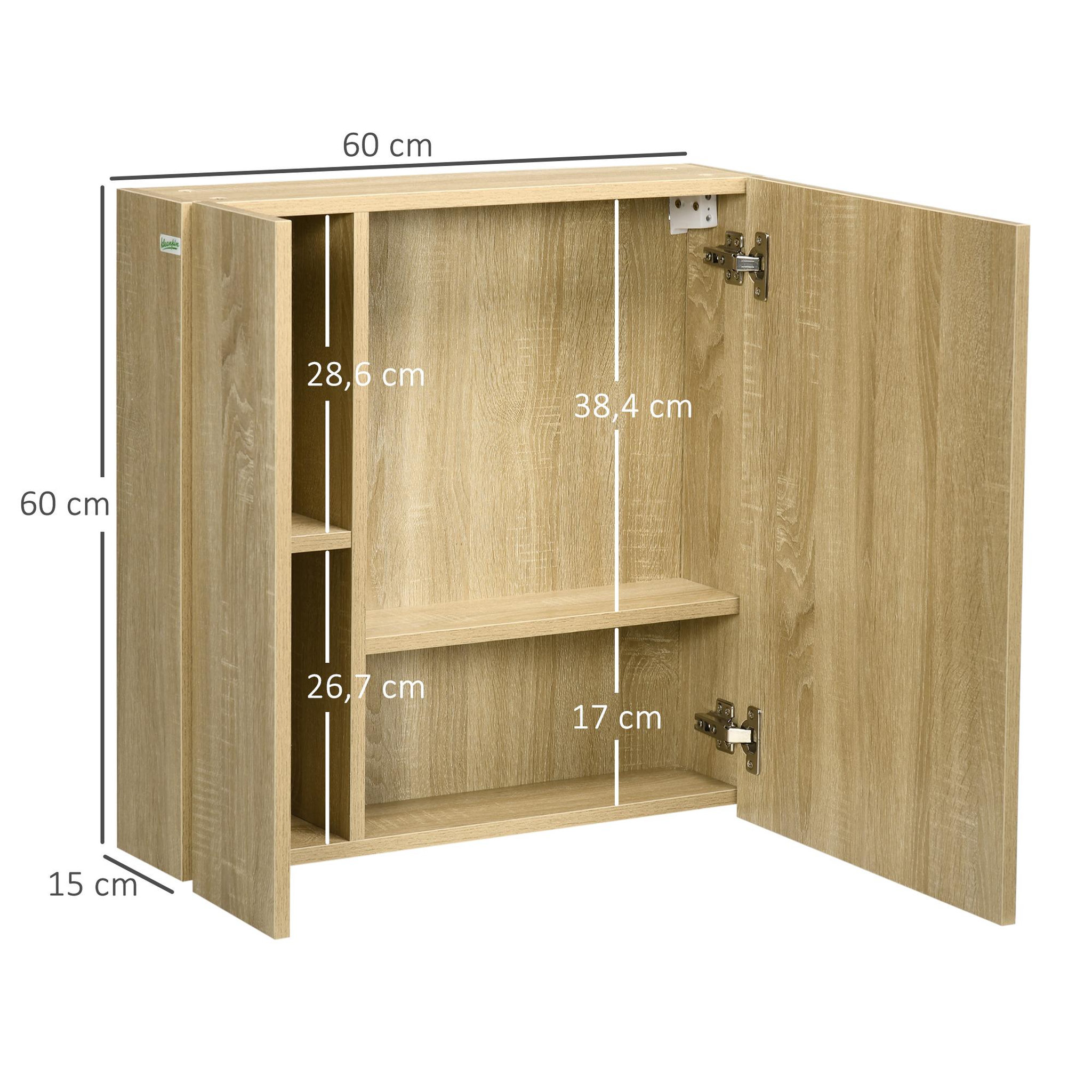 Voir la diapositive 3 : KLEANKIN Armoire miroir de salle de bain - 2 portes, 2 étagères - kit installation murale fourni - panneaux aspect chêne clair