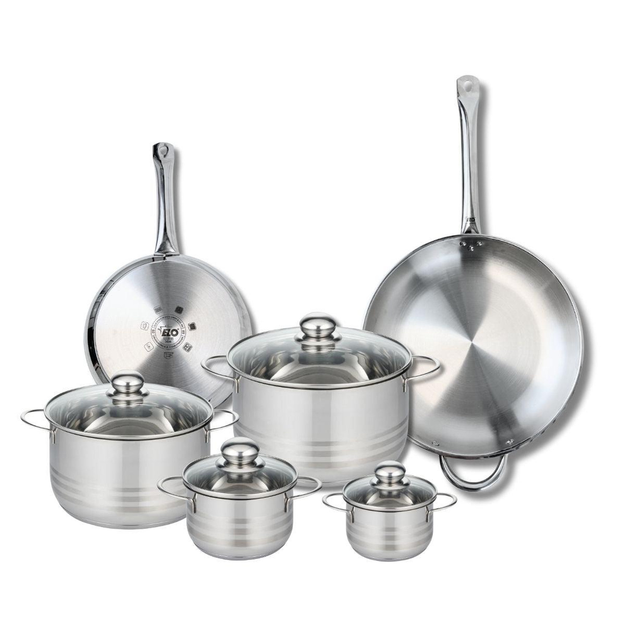 ELO Ensemble de 2 poêles de cuisson 24 et 32 cm et 4 faitouts 12, 14, 20 et 24 cm elo profi brillant