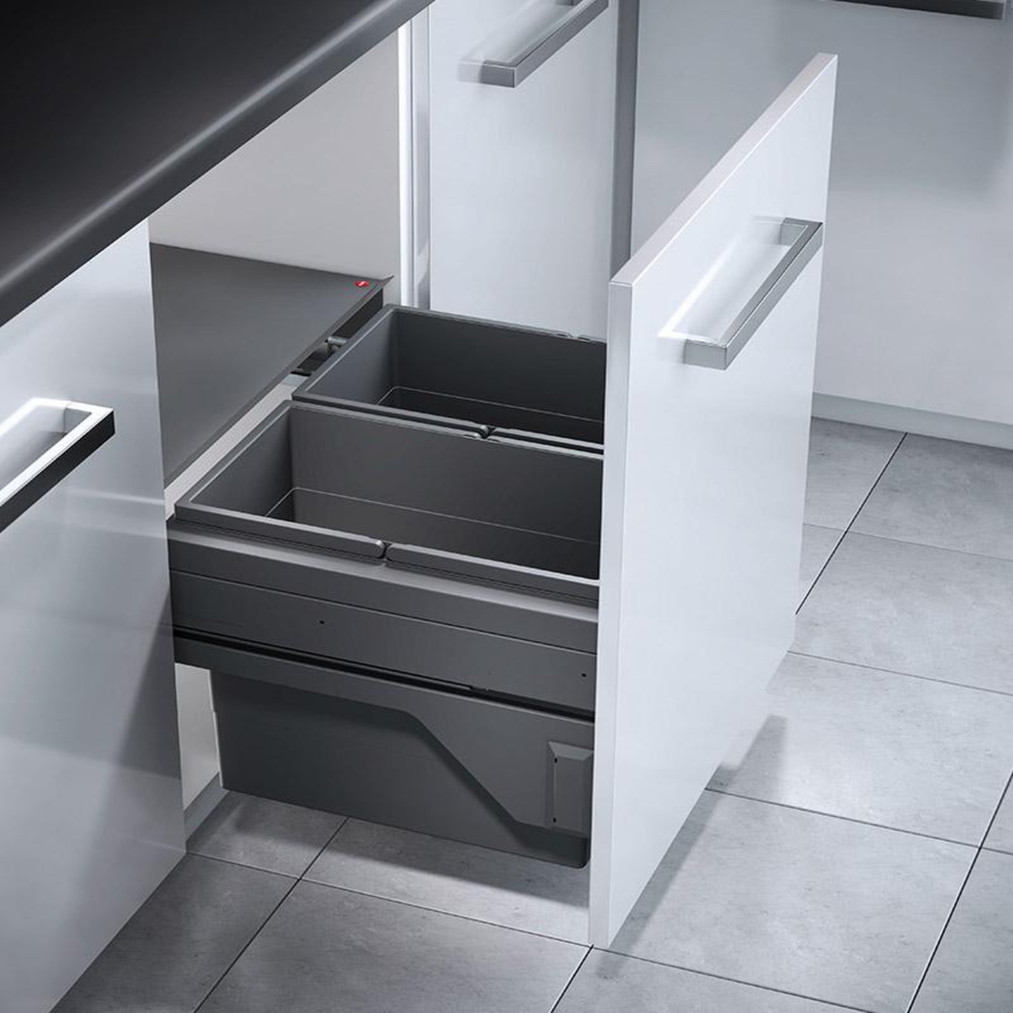 Voir la diapositive 2 : HAILO Poubelle de cuisine tri sélectif 2 bacs encastrable 60l (28+28) hailo cargo