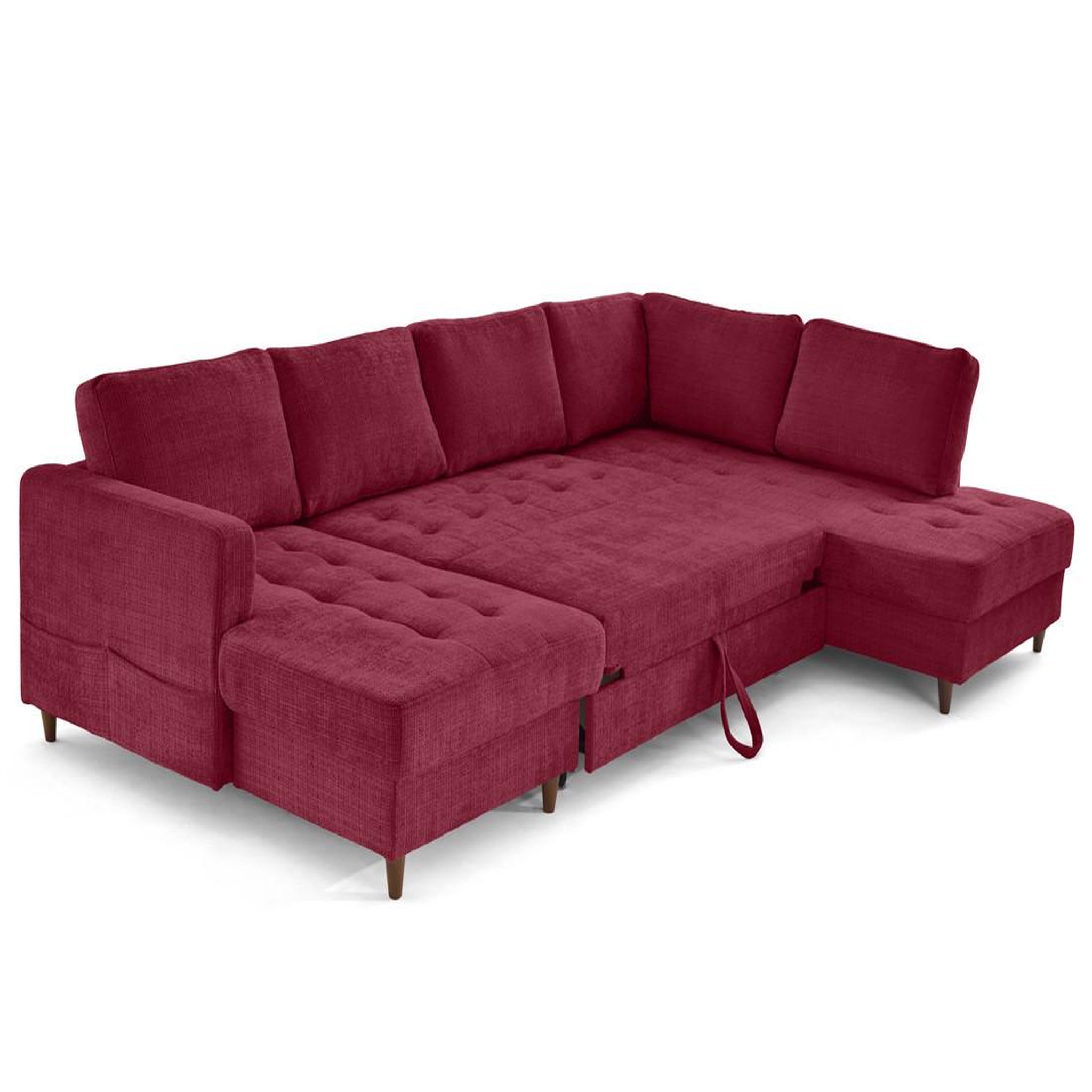 Voir la diapositive 2 : LISA DESIGN Anna - canapé panoramique d'angle droit 7 places convertible avec coffre en velours texturé