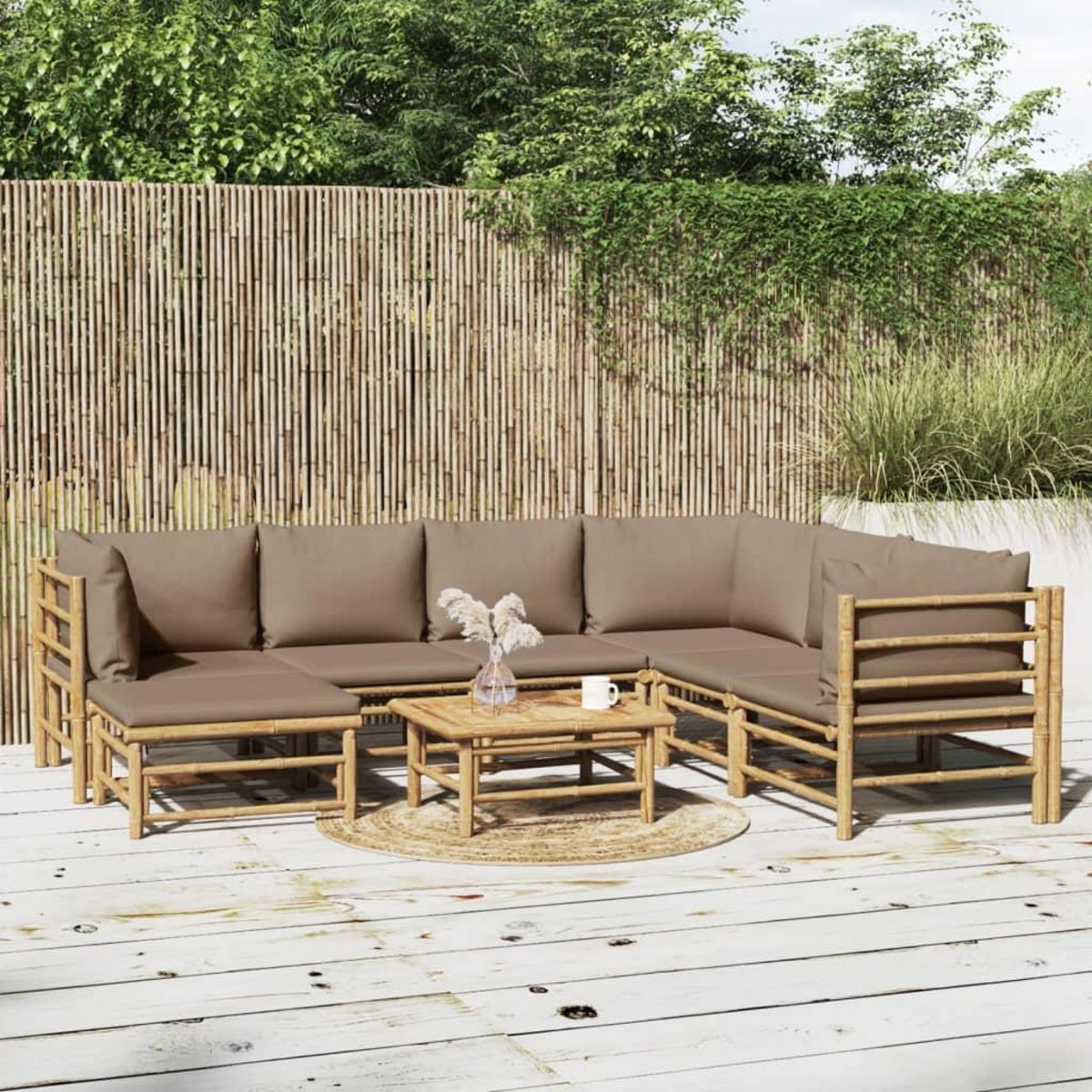 VIDAXL Salon de jardin 8 pcs avec coussins taupe bambou