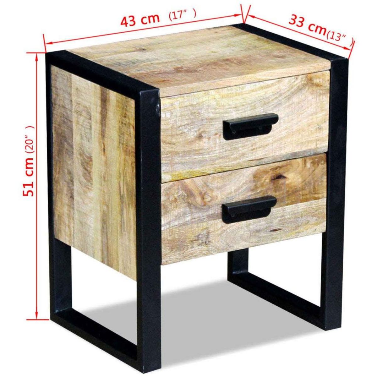 VIDAXL Table auxiliaire a 2 tiroirs bois manguier massif 43x33x51 cm