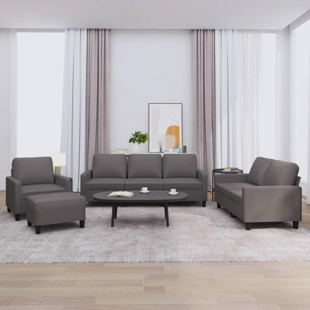 VIDAXL Ensemble de canapes 4 pcs avec coussins Gris Similicuir