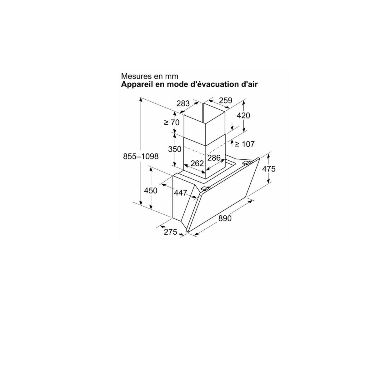 Siemens Hotte décorative inclinée 90cm 51db 441m3/h noir - LC91KLT60