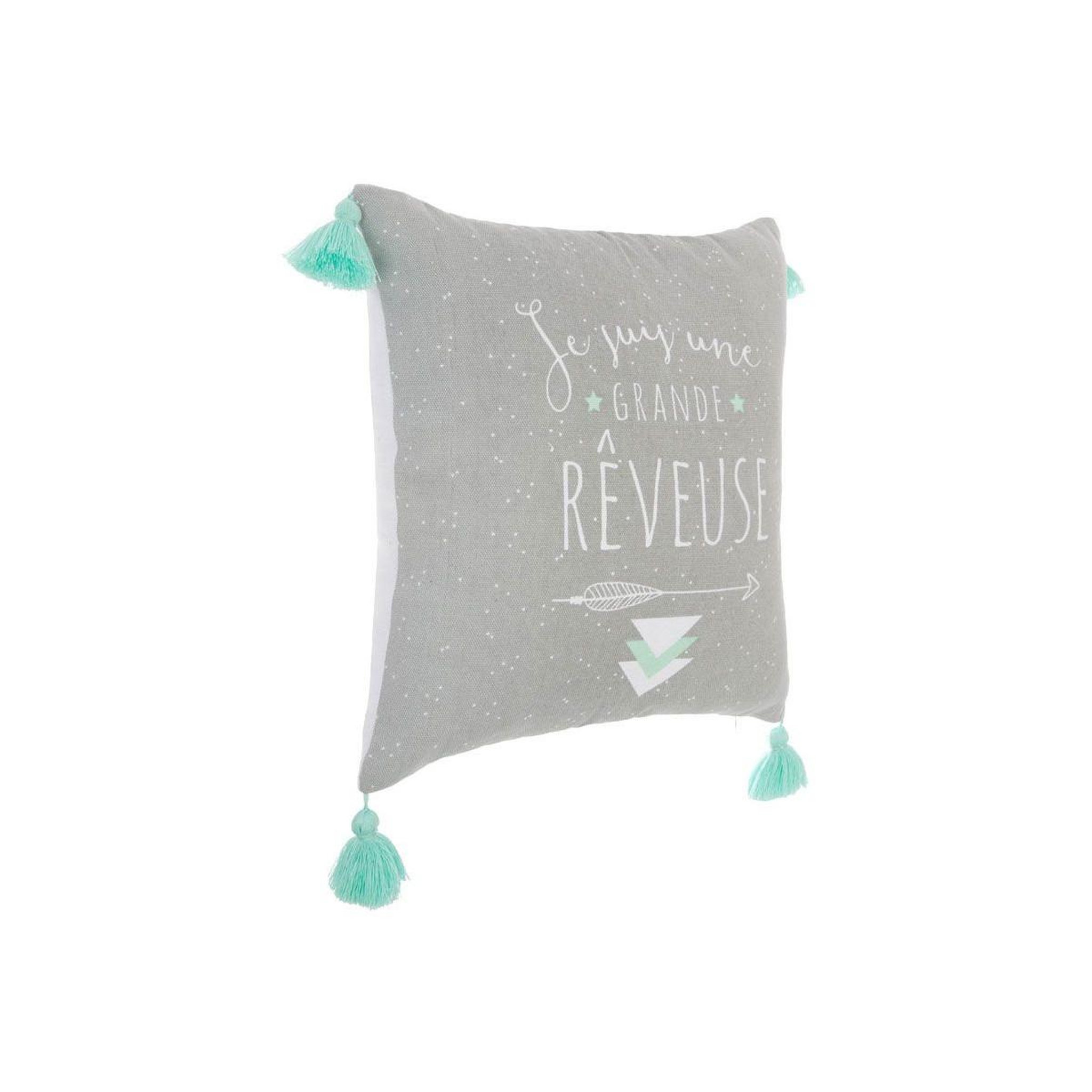 ATMOSPHERA Coussin déco  4 pompons  40x40cm gris