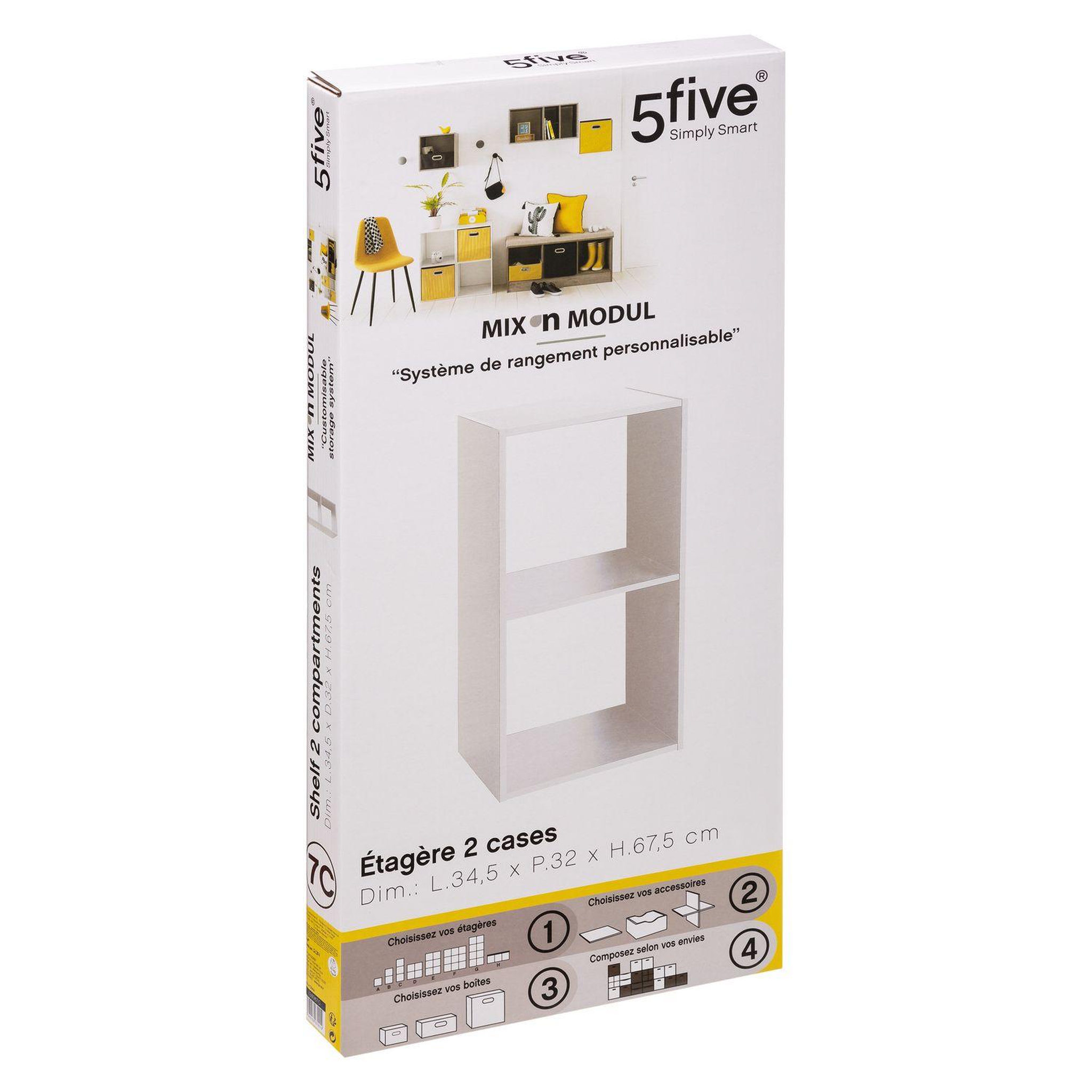 Voir la diapositive 3 : ATMOSPHERA Etagère 2 cases mix - p. 34,5 cm x h. 67,5 cm - blanc