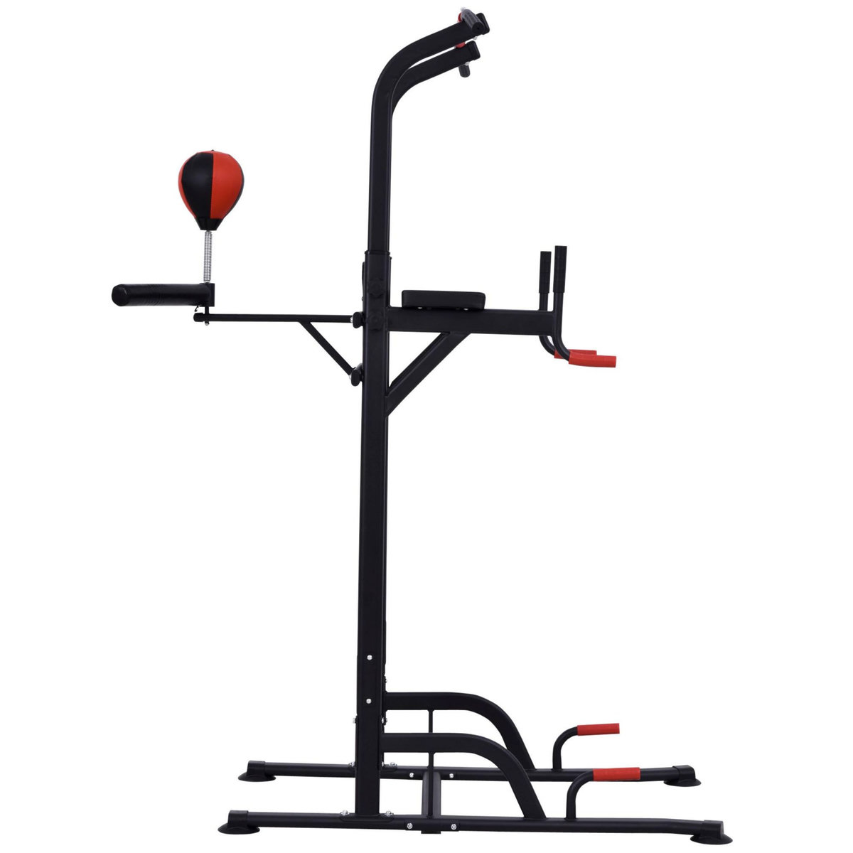 HOMCOM Station de traction musculation multifonctions punching ball chaise romaine hauteur réglable acier noir rouge