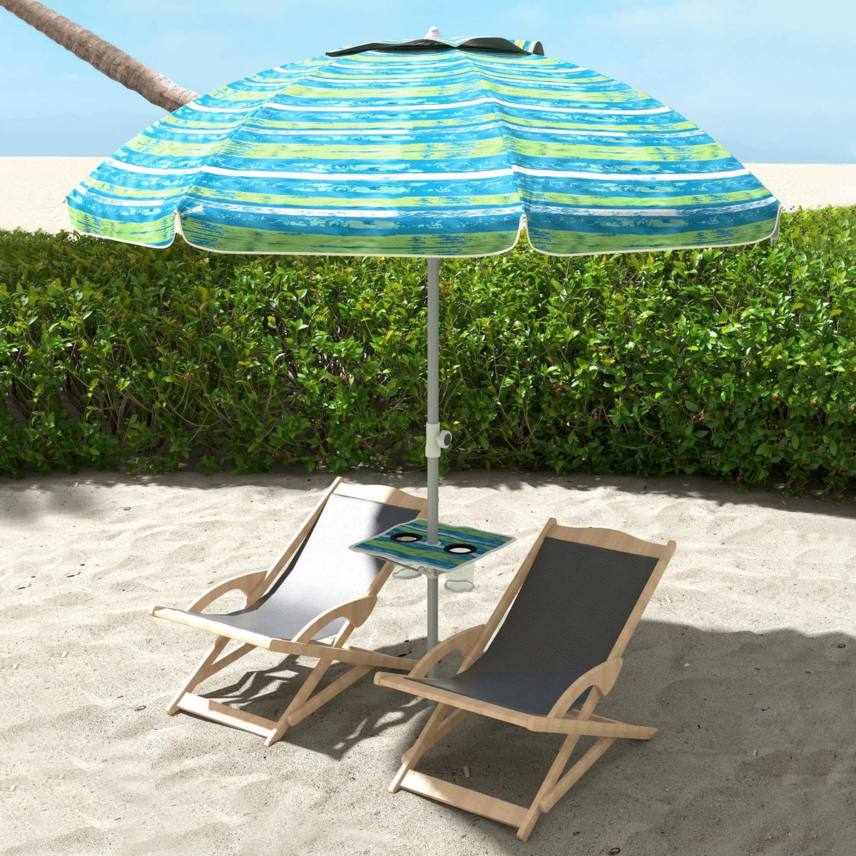 OUTSUNNY Parasol inclinable réglable de plage protection UV50+ Ø190 cm sac et porte-gobelets inclus