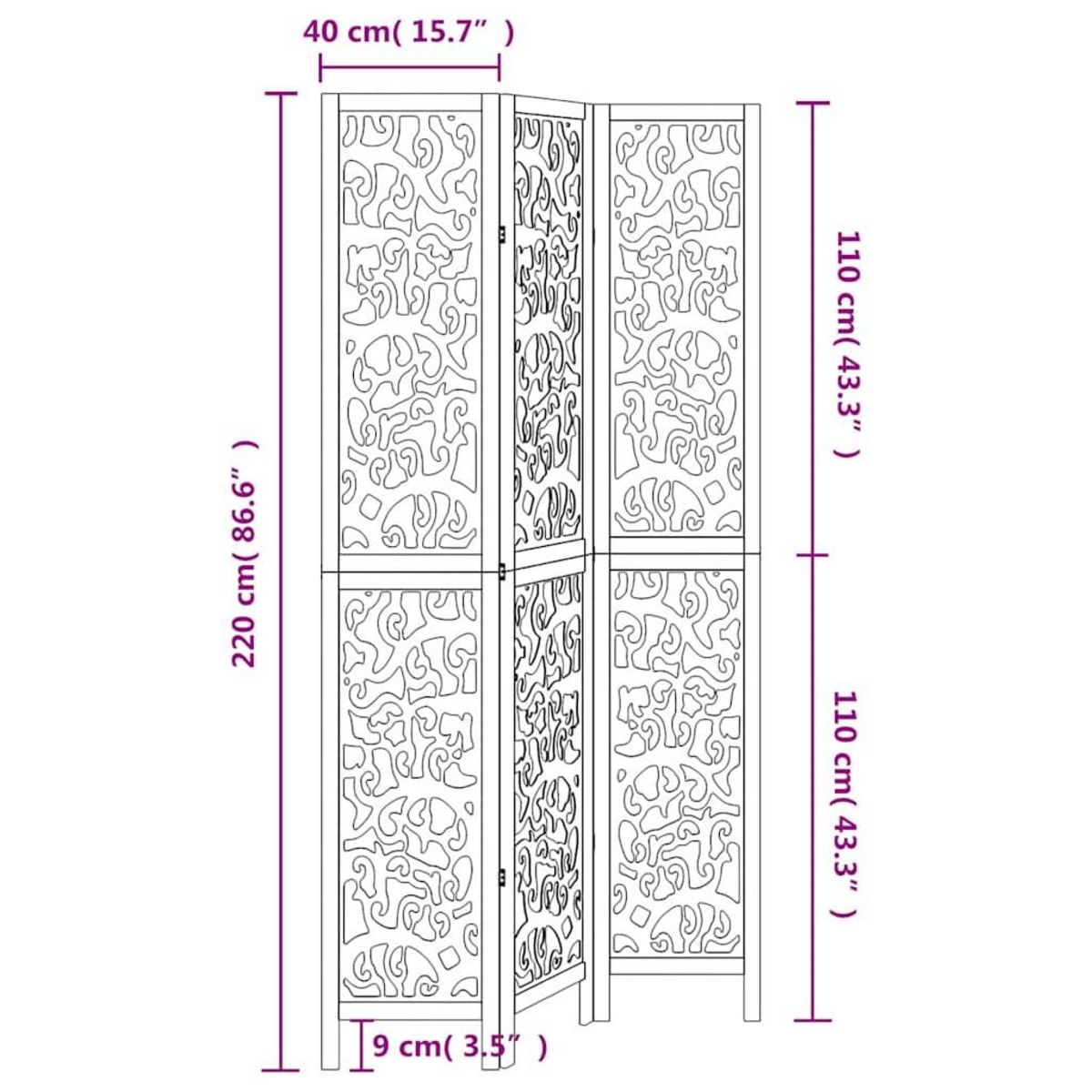 VIDAXL Cloison de separation 3 panneaux blanc bois de paulownia massif