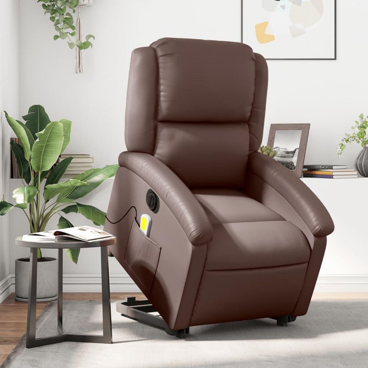 VIDAXL Fauteuil inclinable de massage electrique marron similicuir