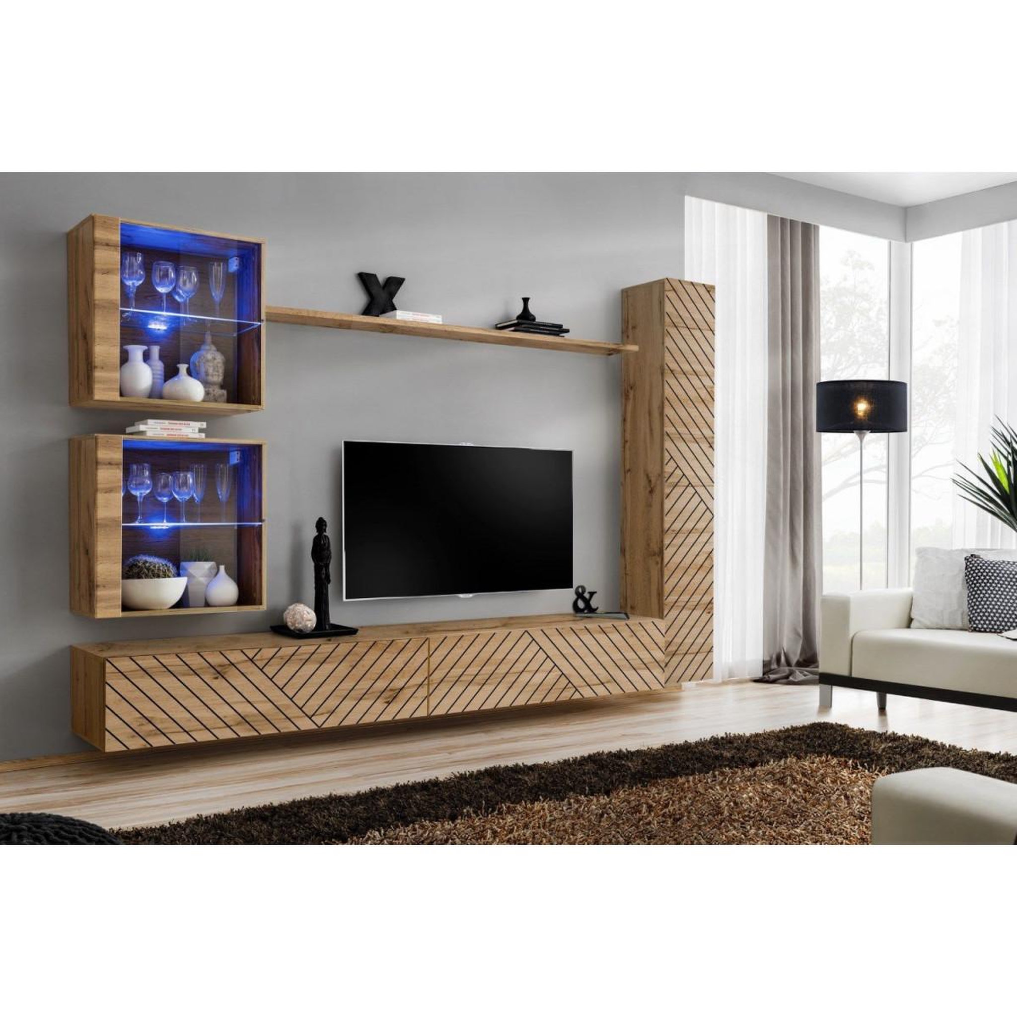 Voir la diapositive 2 : Paris Prix Ensemble meuble tv  switch lamel xviii  280cm naturel